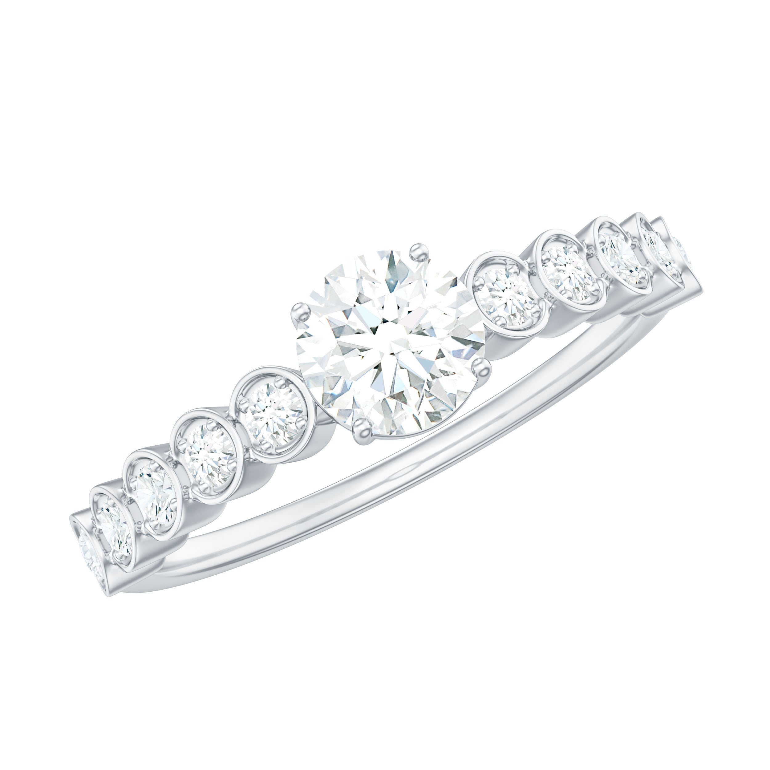 Certified 5 MM Round Moissanite Engagement Ring with Side Stones