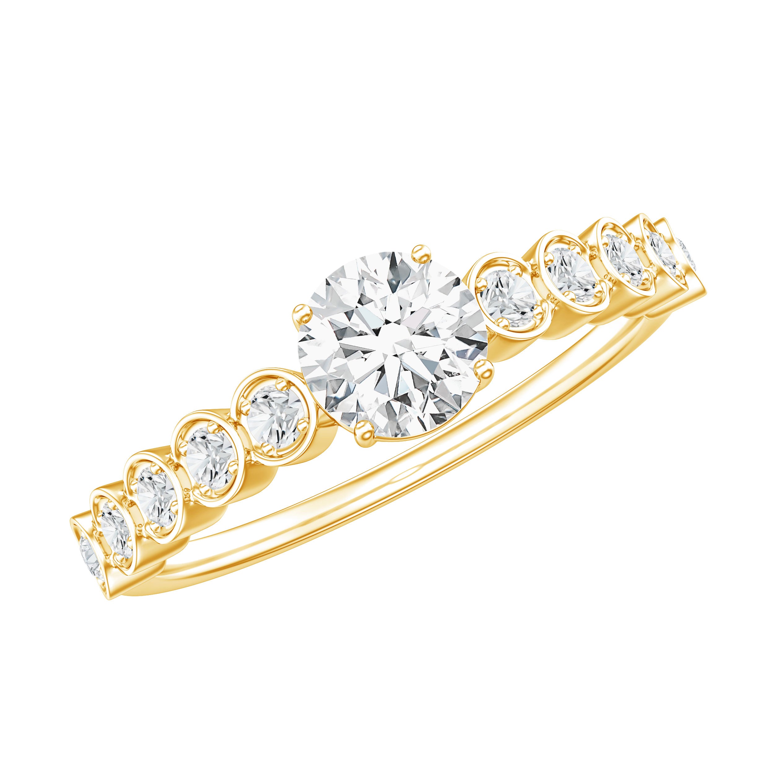 Certified 5 MM Round Moissanite Engagement Ring with Side Stones D-VS1 - Rosec Jewels