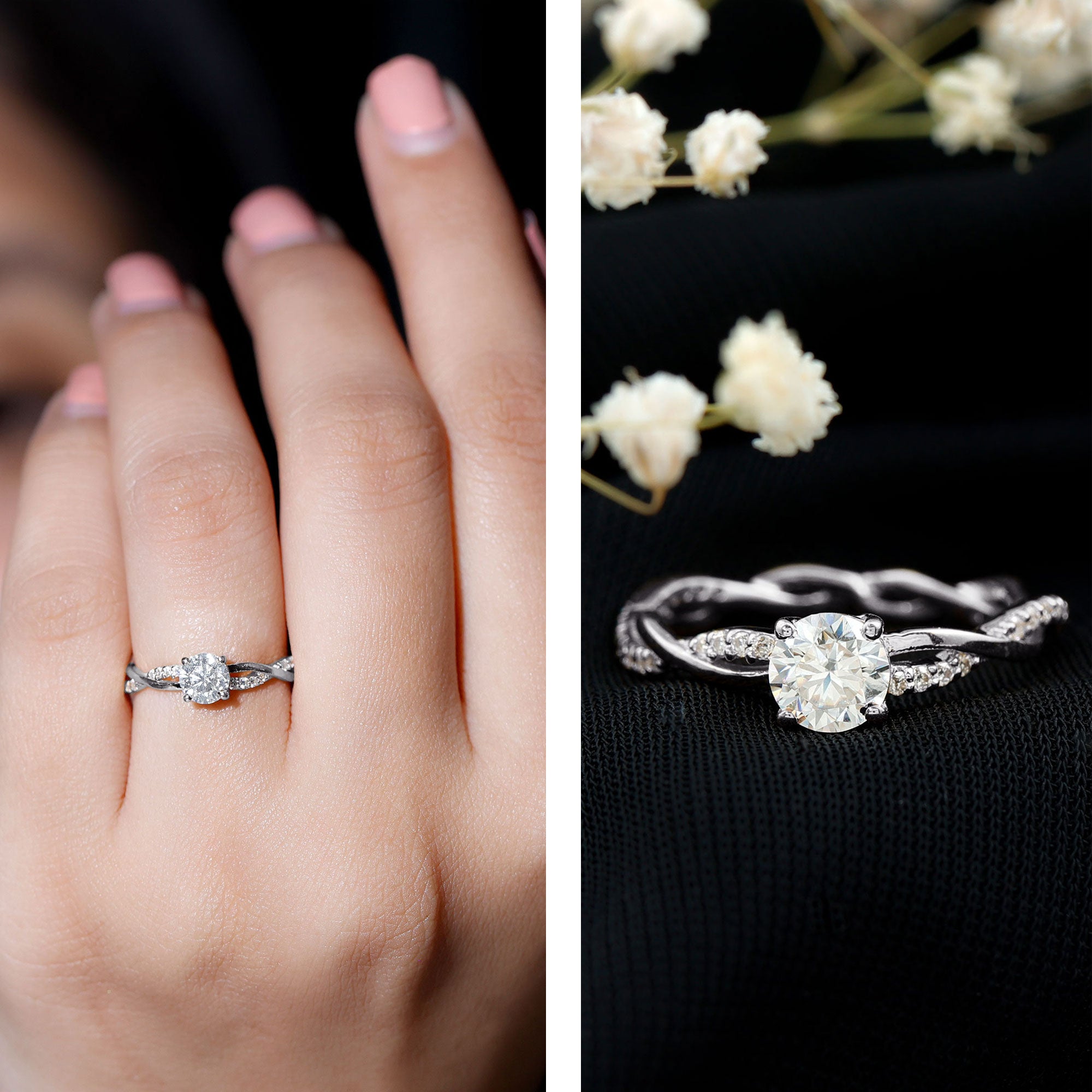 Round Cut Moissanite Braided Engagement Ring D-VS1 - Rosec Jewels
