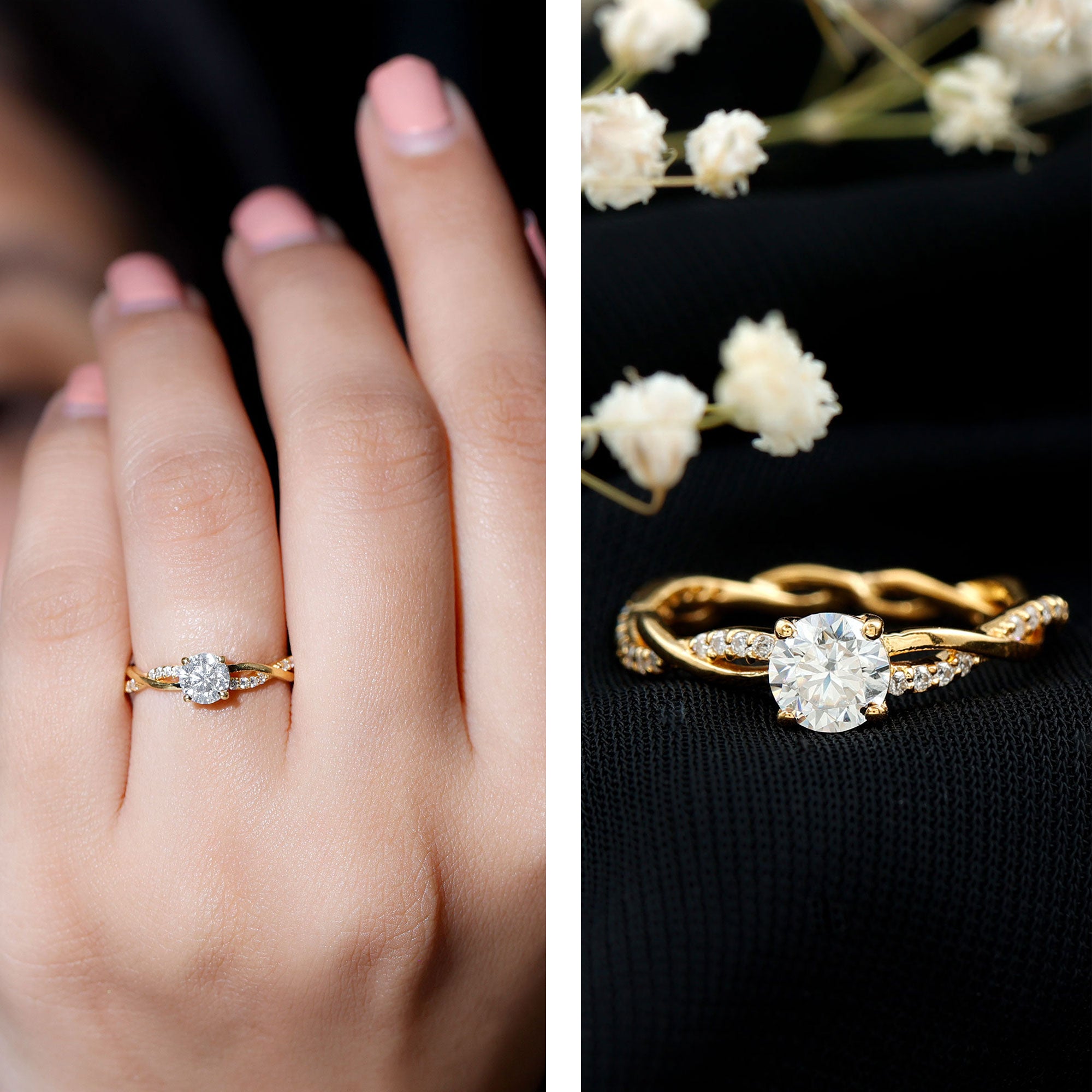 Round Cut Moissanite Braided Engagement Ring D-VS1 - Rosec Jewels