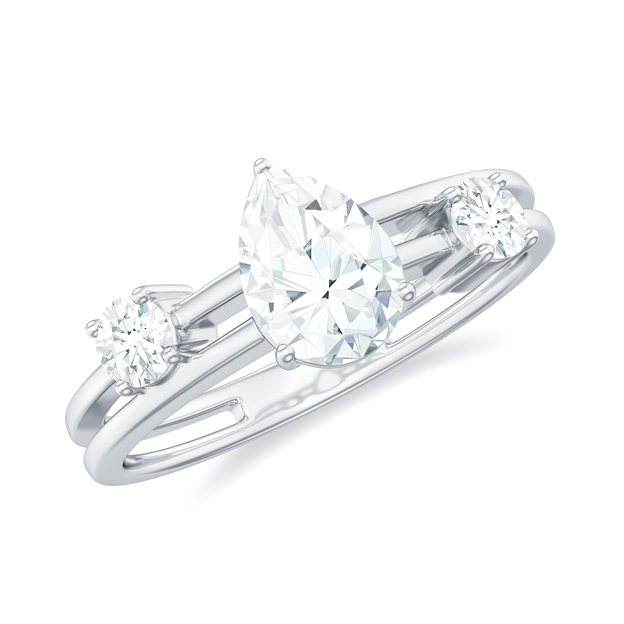 Pear Cut Moissanite Engagement Ring with Double Band