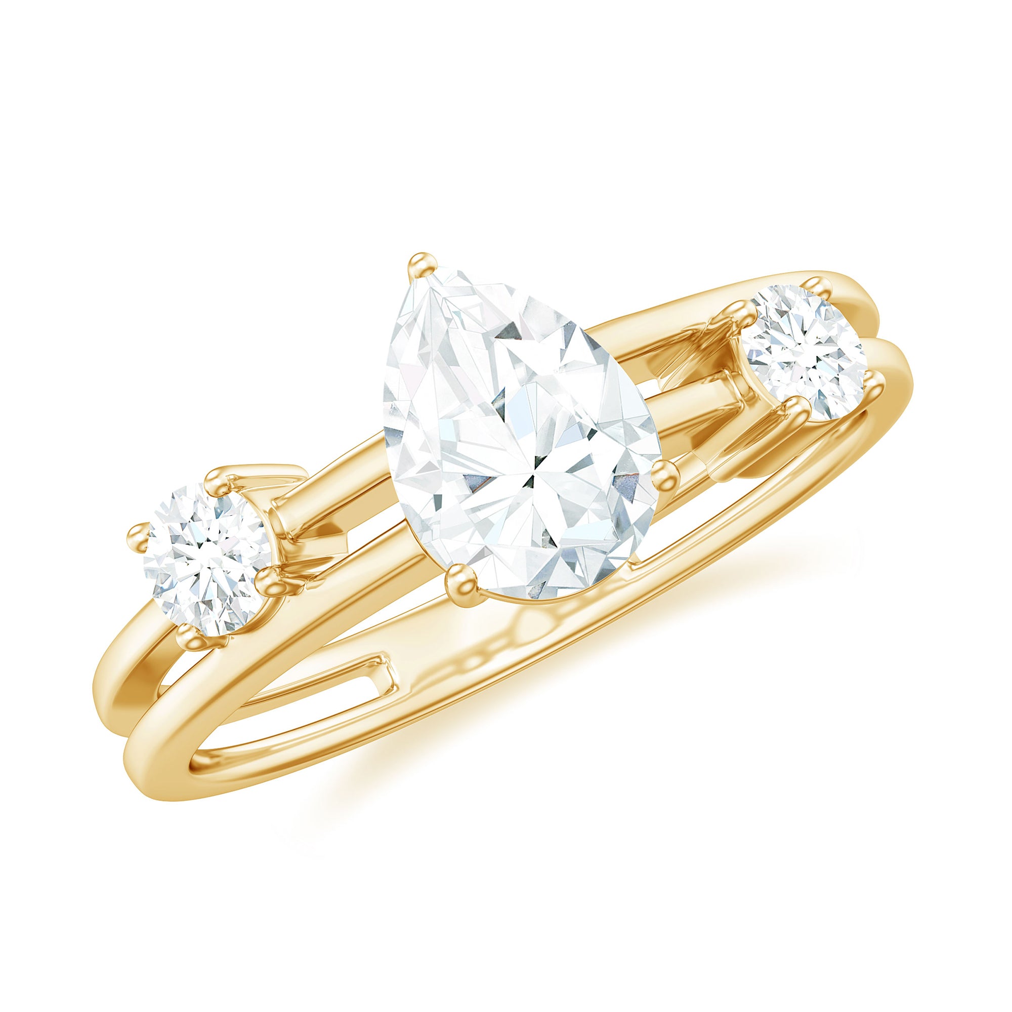 Pear Cut Moissanite Engagement Ring with Double Band D-VS1 - Rosec Jewels