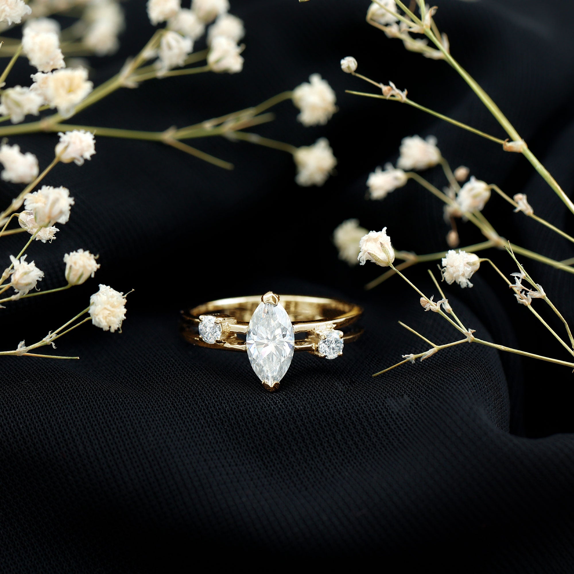 Certified Moissanite Marquise Engagement Ring D-VS1 - Rosec Jewels