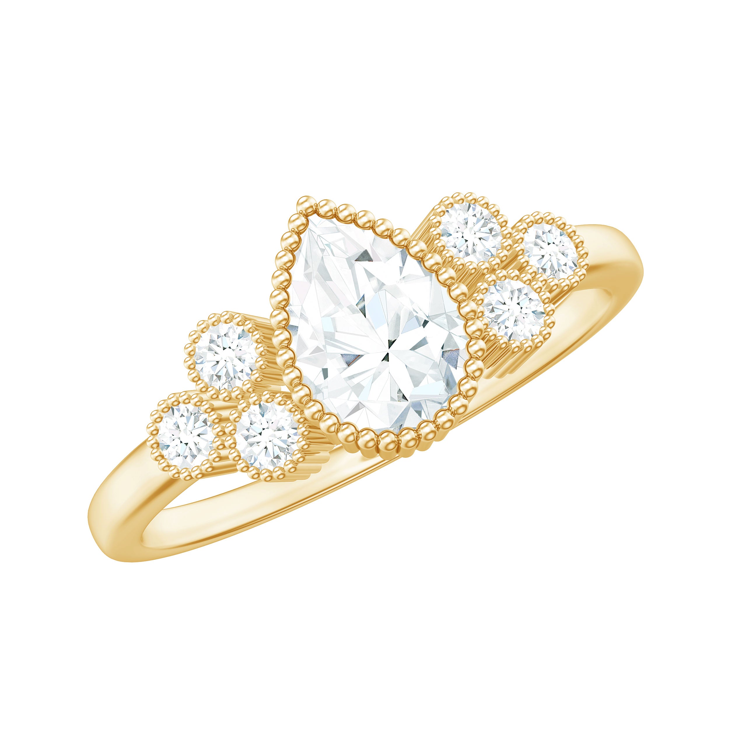 5X7mm Pear Shaped Moissanite Classic Engagement Ring with Beaded Details D-VS1 - Rosec Jewels