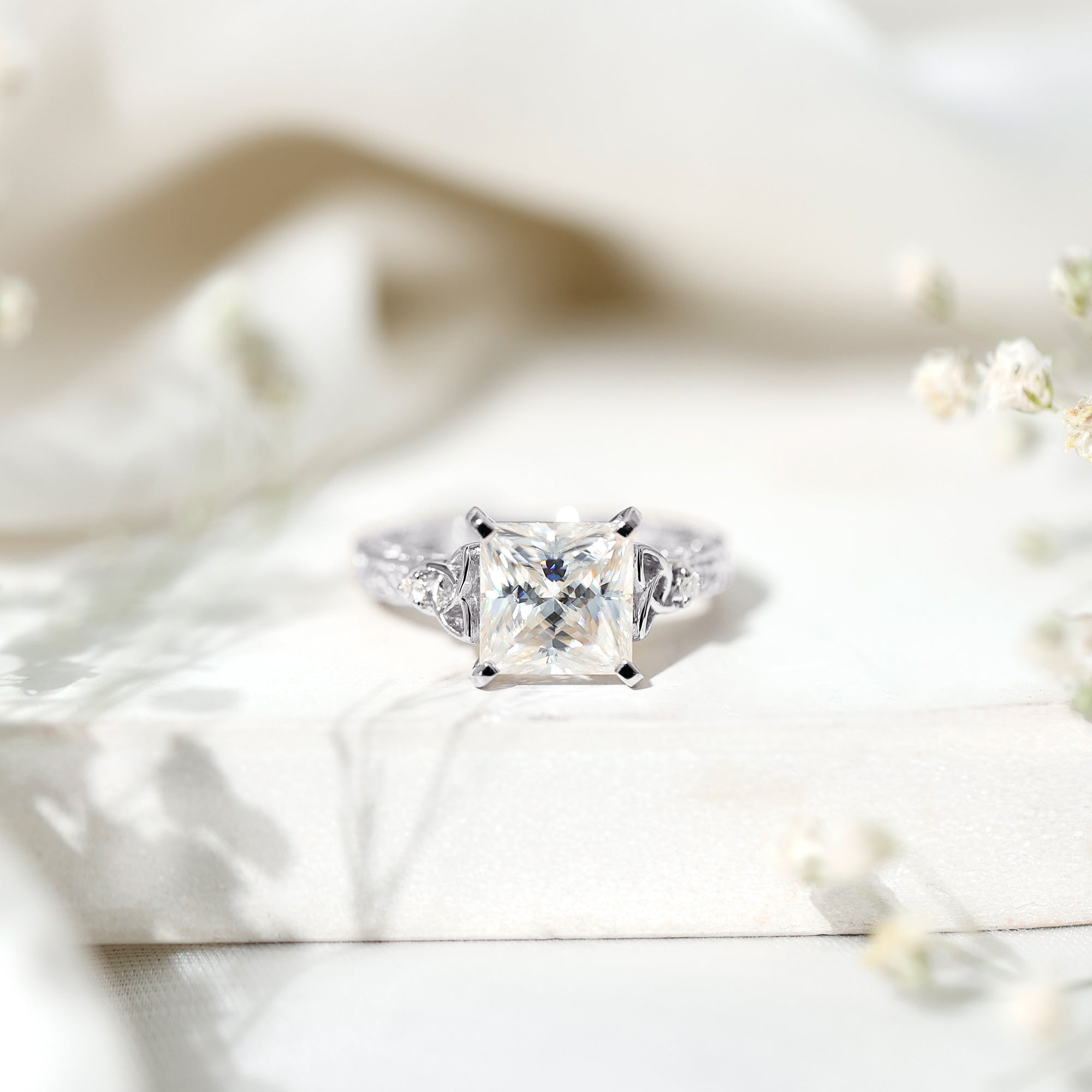 Antique Style 3 Carat Princess Cut Moissanite Celtic Knot Engagement Ring D-VS1 - Rosec Jewels