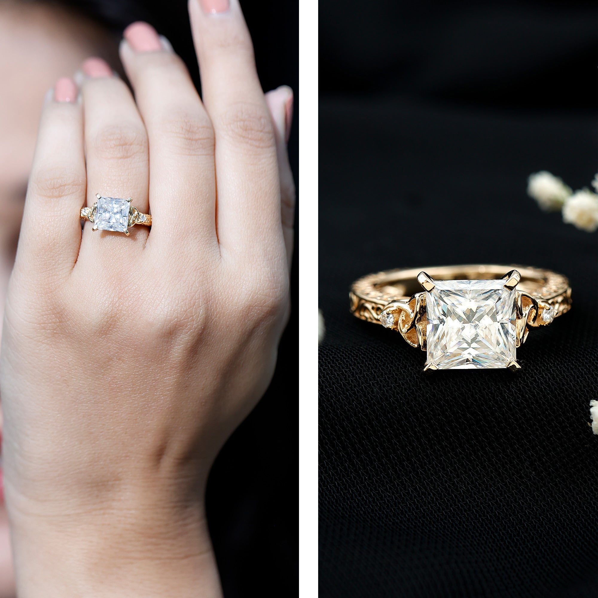 Antique Style 3 Carat Princess Cut Moissanite Celtic Knot Engagement Ring D-VS1 - Rosec Jewels