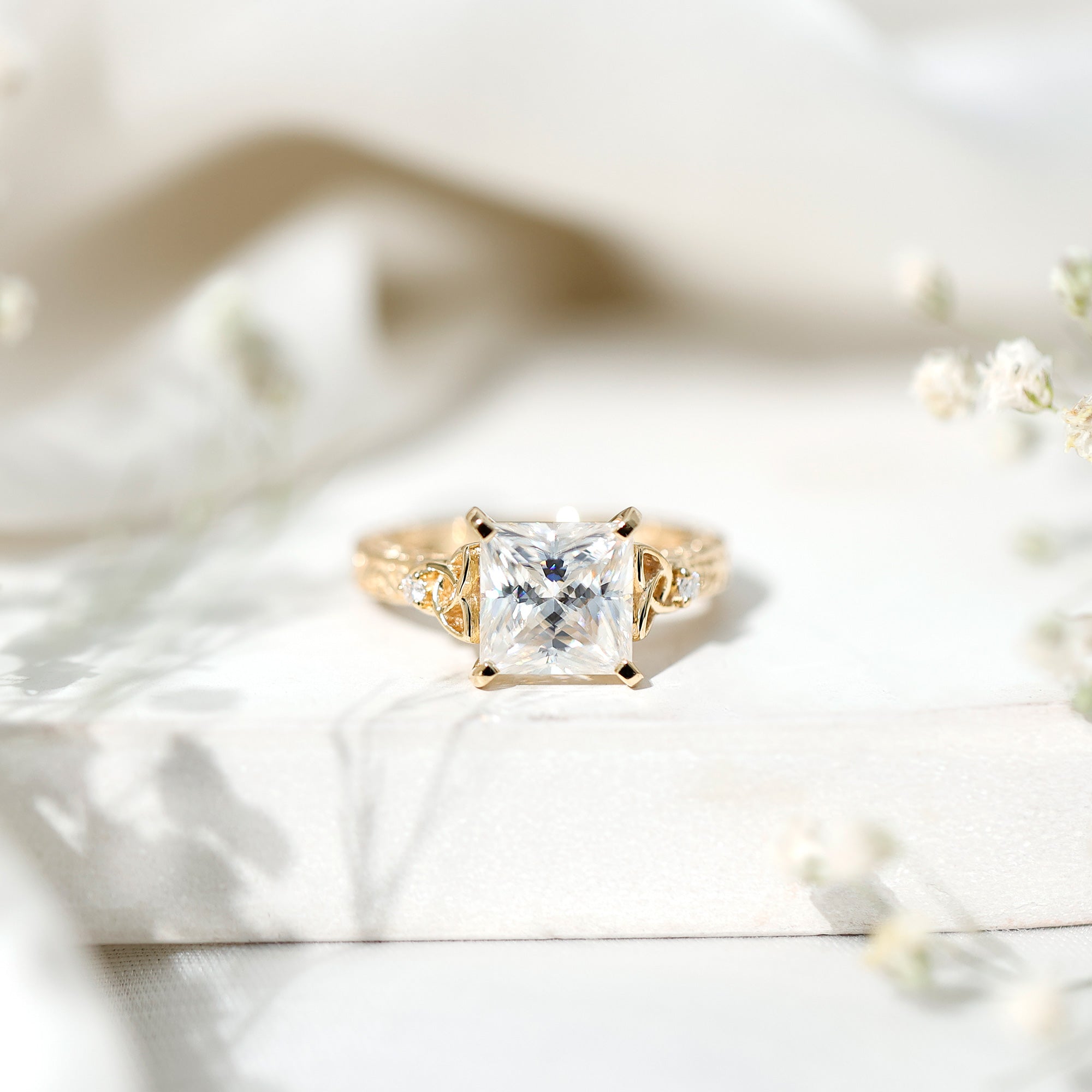 Antique Style 3 Carat Princess Cut Moissanite Celtic Knot Engagement Ring D-VS1 - Rosec Jewels