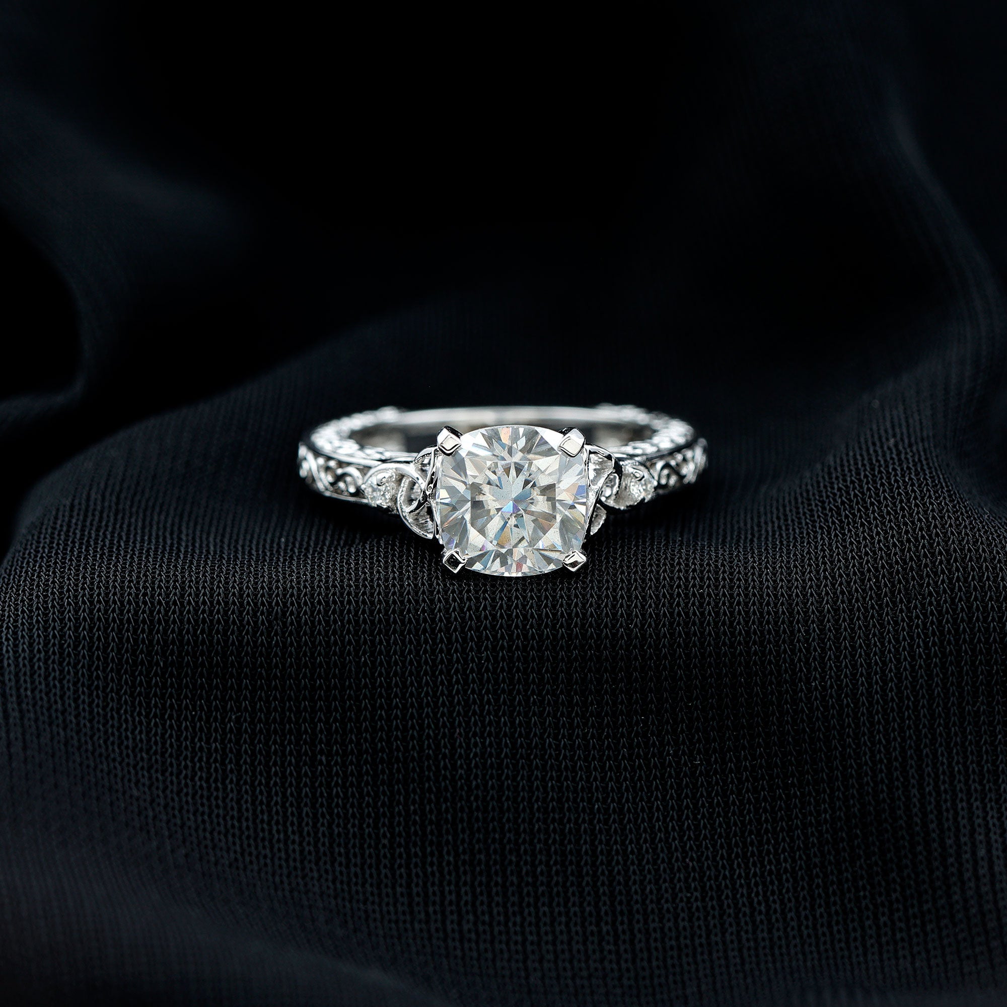 Cushion Cut Moissanite Antique Style Engagement Ring D-VS1 - Rosec Jewels