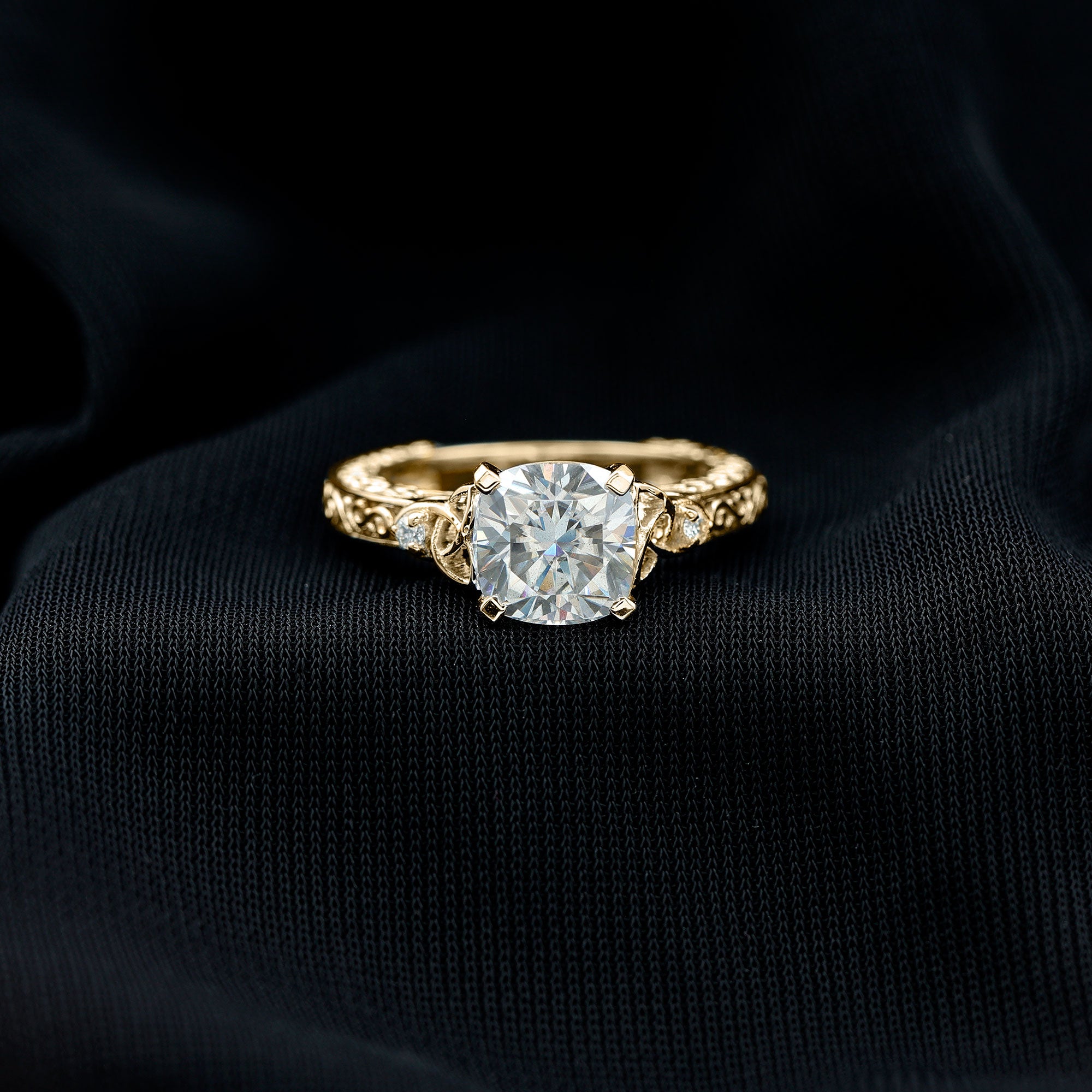Cushion Cut Moissanite Antique Style Engagement Ring D-VS1 - Rosec Jewels