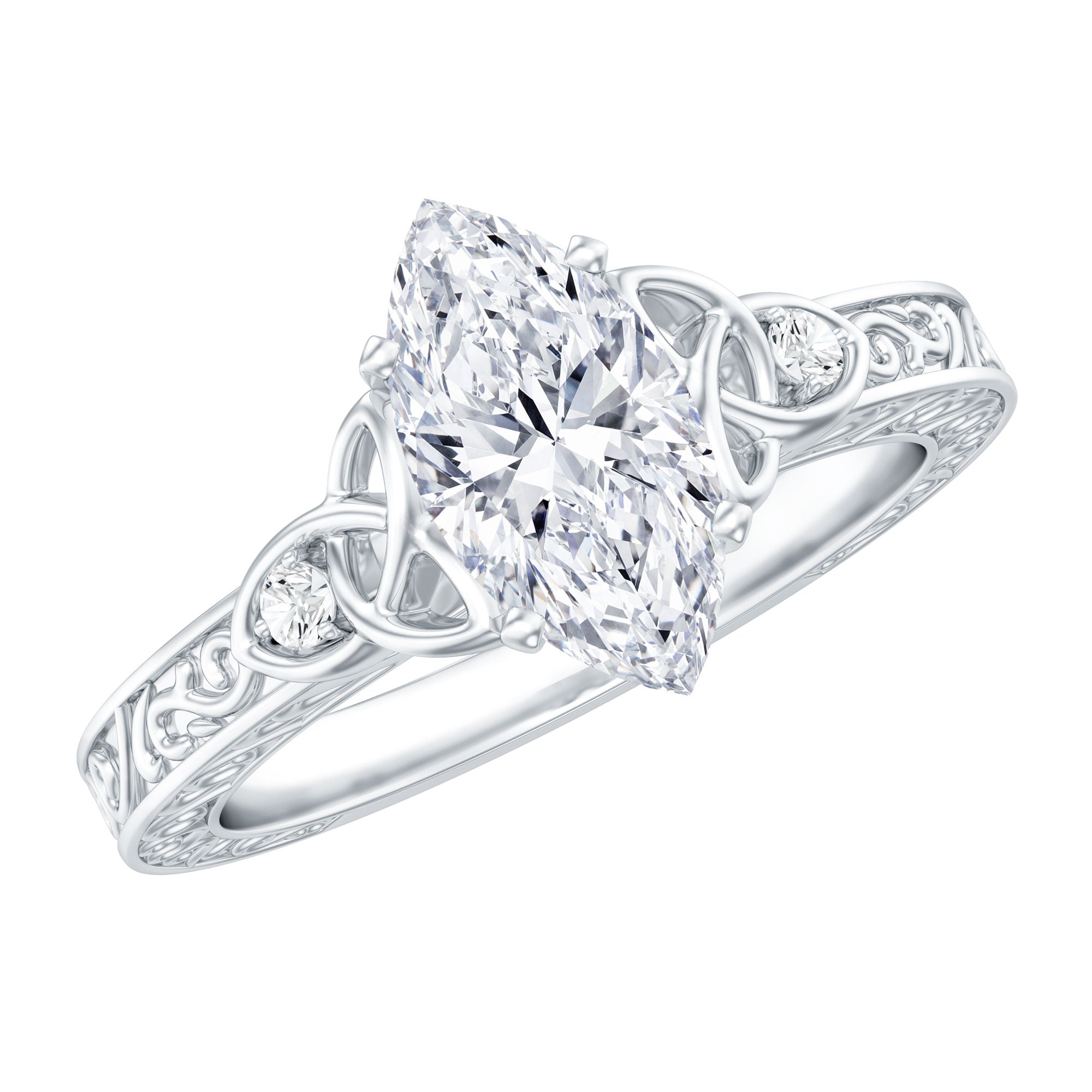 Antieke stijl Marquise Cut Moissanite Solitaire Keltische knoopring in goud