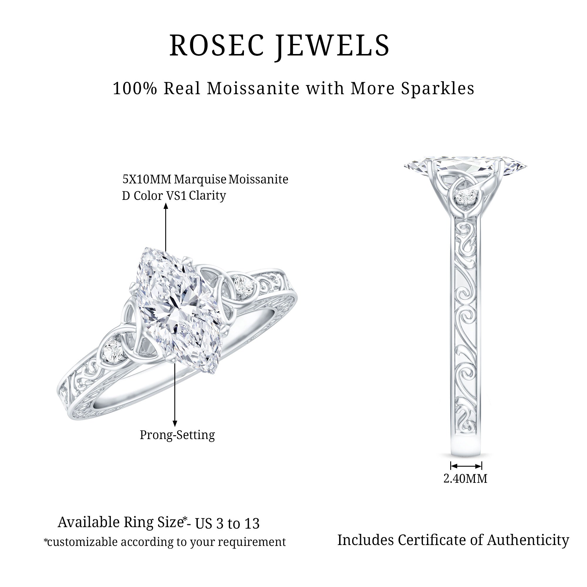 Antique Style Moissanite Celtic Knot Engagement Ring D-VS1 - Rosec Jewels