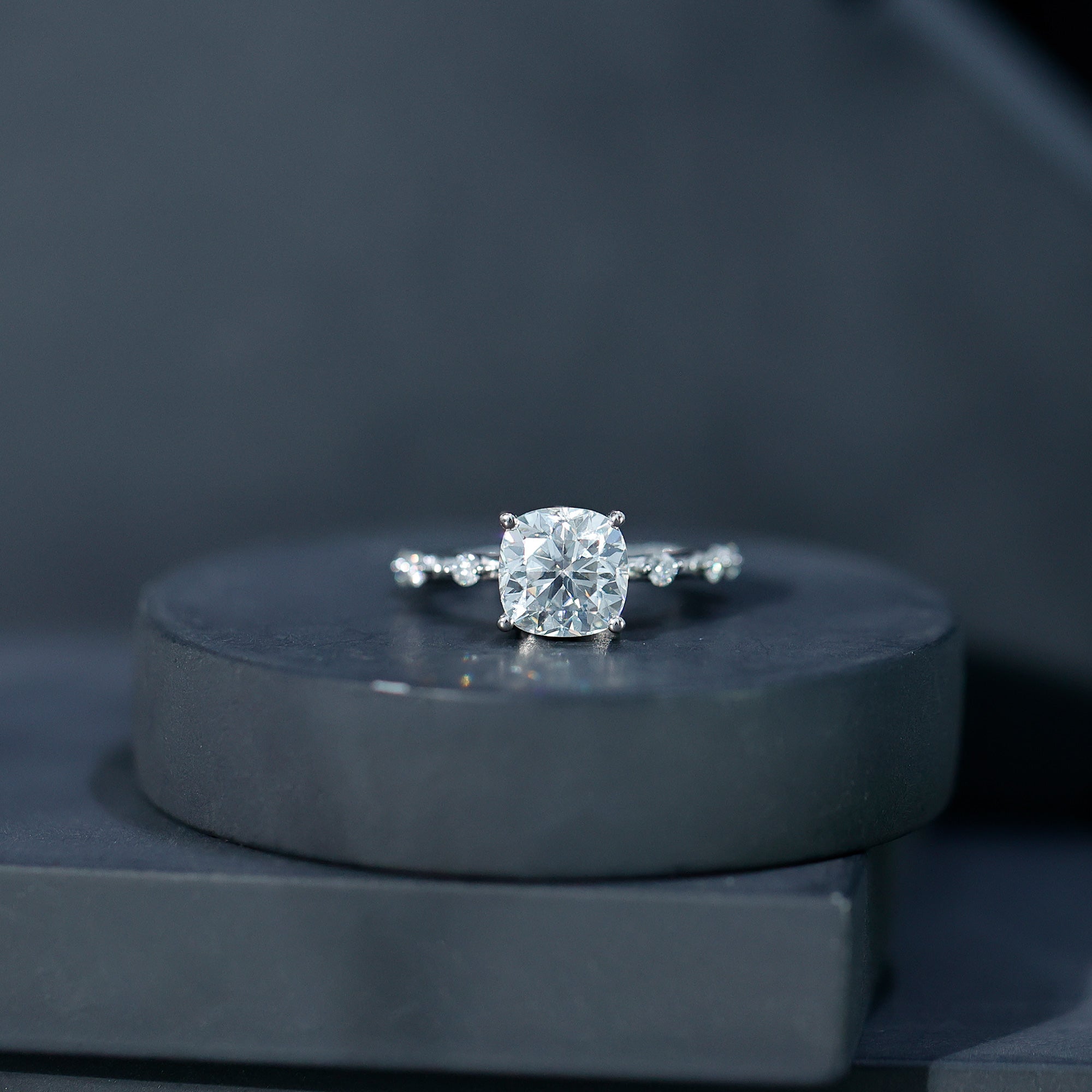 Certified Cushion Cut Moissanite Huge Engagement Ring D-VS1 - Rosec Jewels