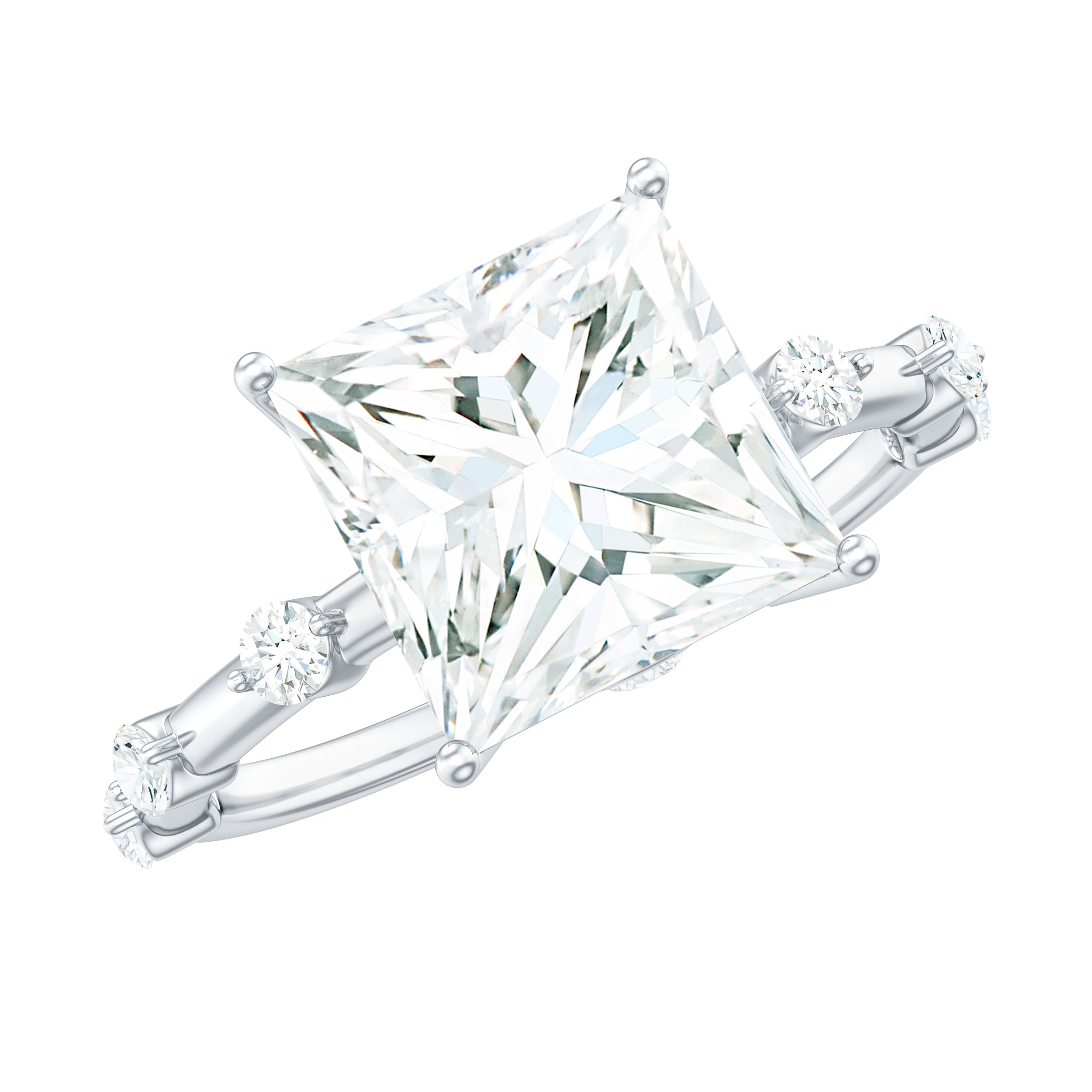 8X8 MM Princess Cut Certified Moissanite Solitaire Engagement Ring