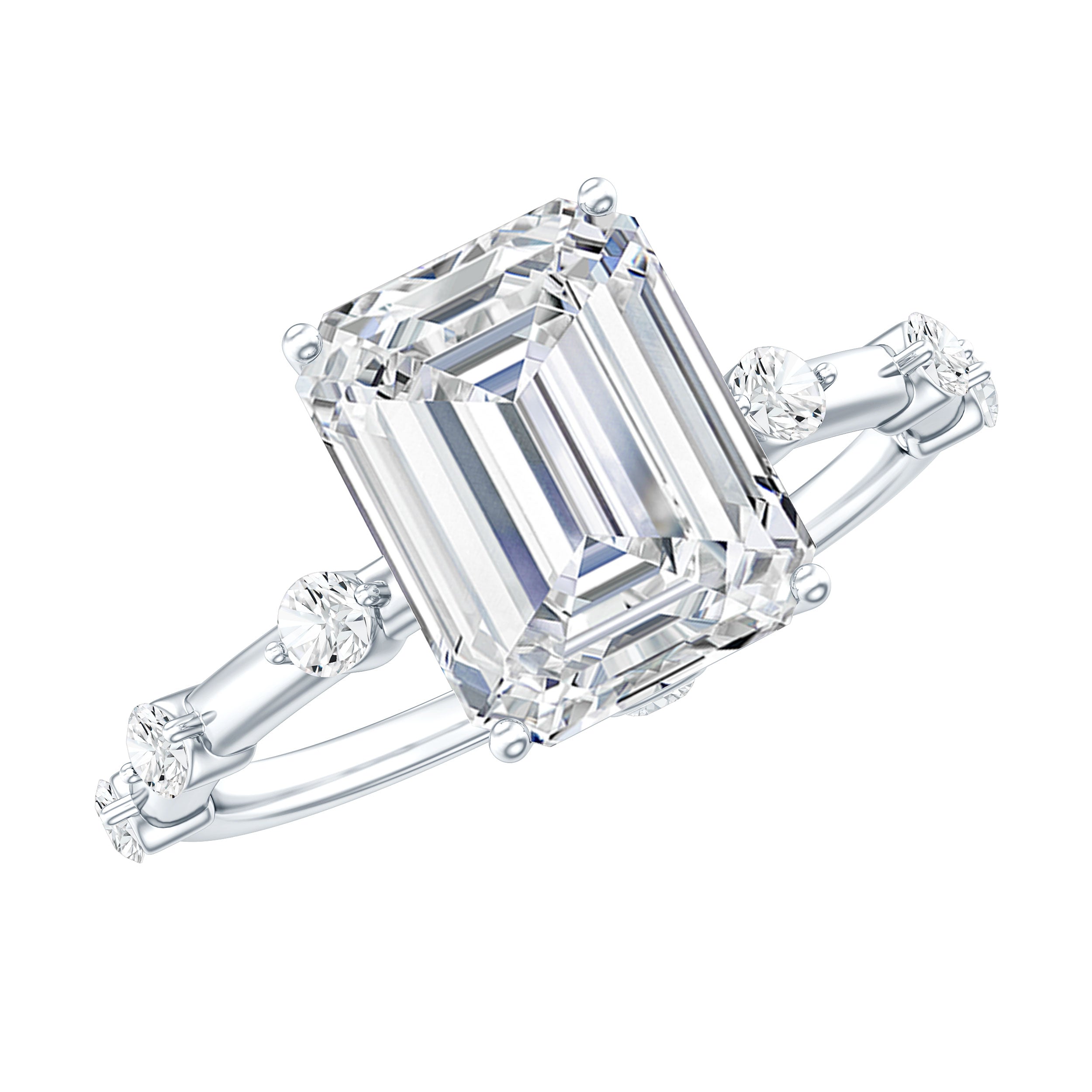 Emerald Cut Moissanite Large Engagement Ring With Certificate