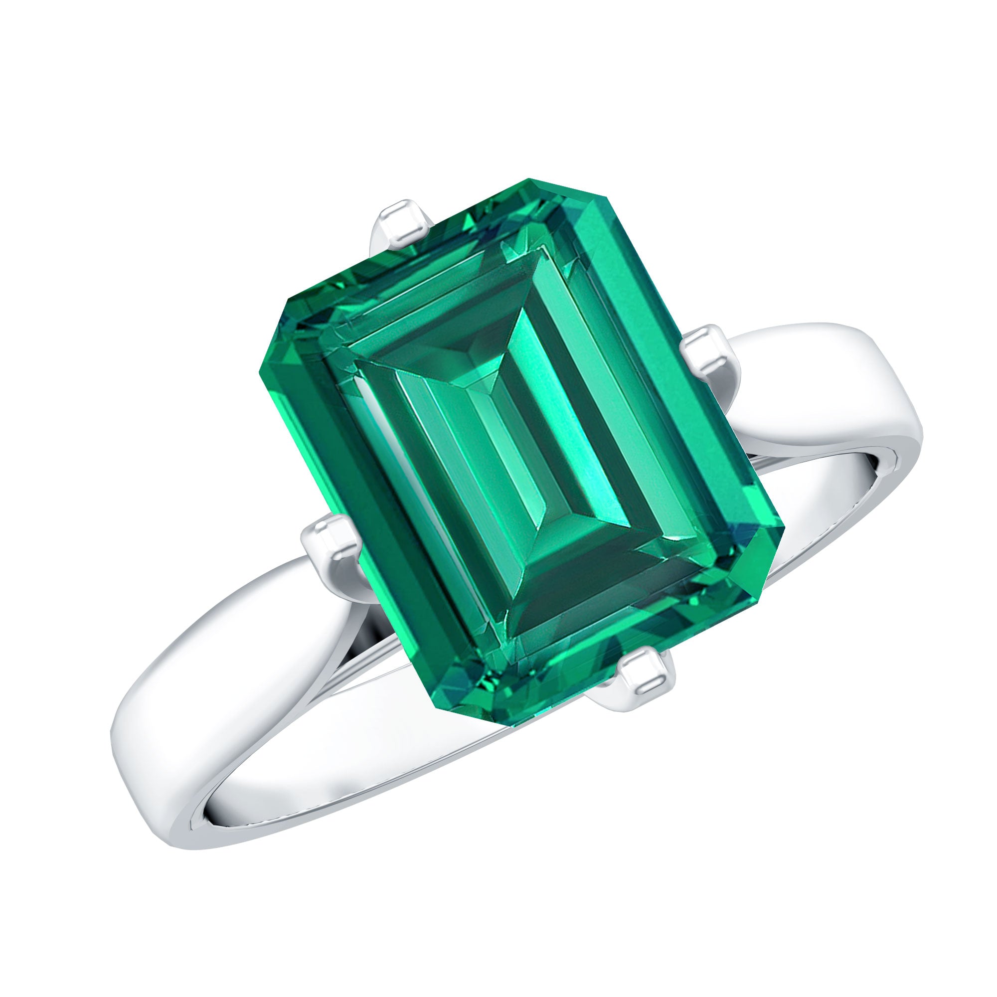 8X10 MM Octagon Lab Grown Emerald Solitaire Engagement Ring AAAA - Rosec Jewels