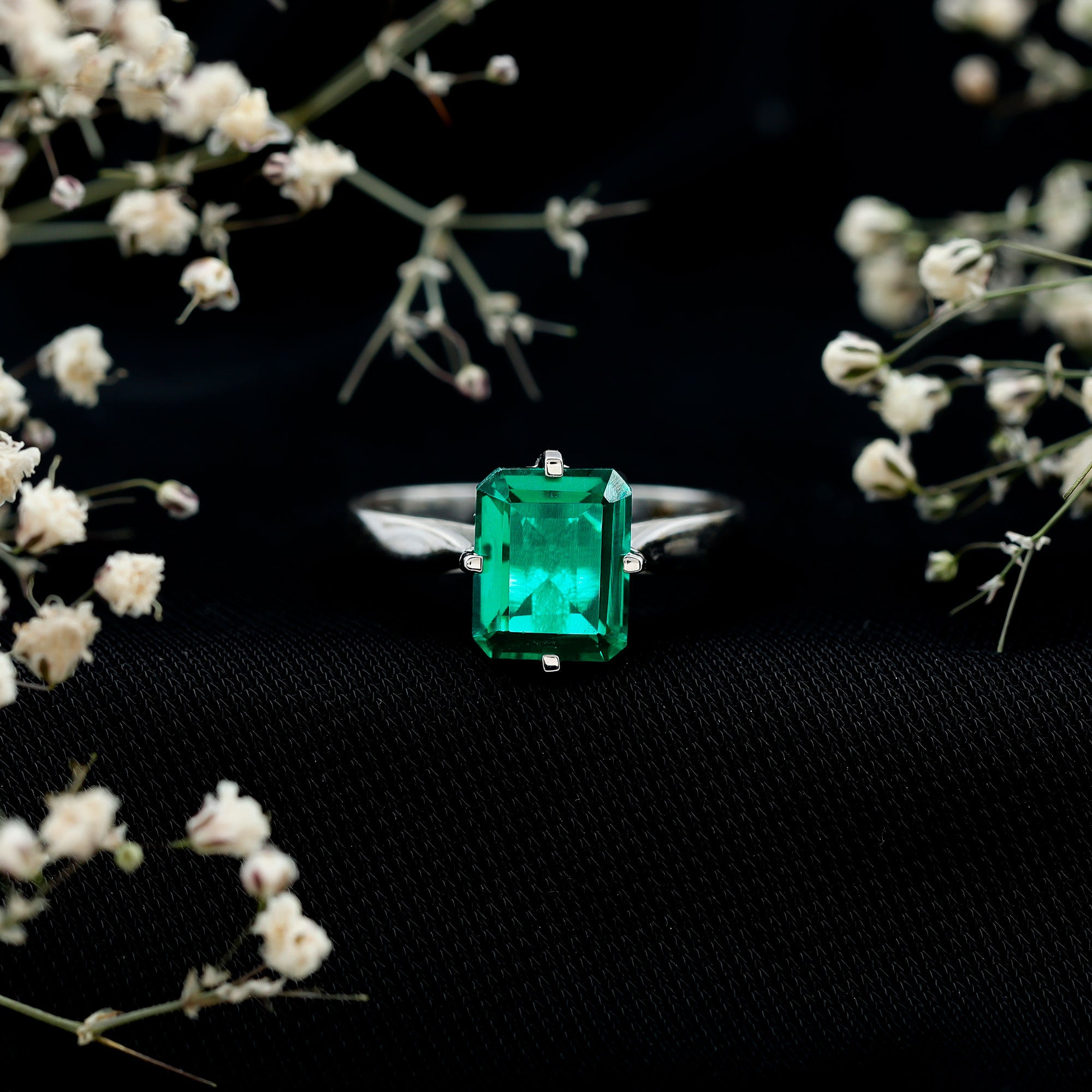 8X10 MM Octagon Lab Grown Emerald Solitaire Engagement Ring AAAA - Rosec Jewels