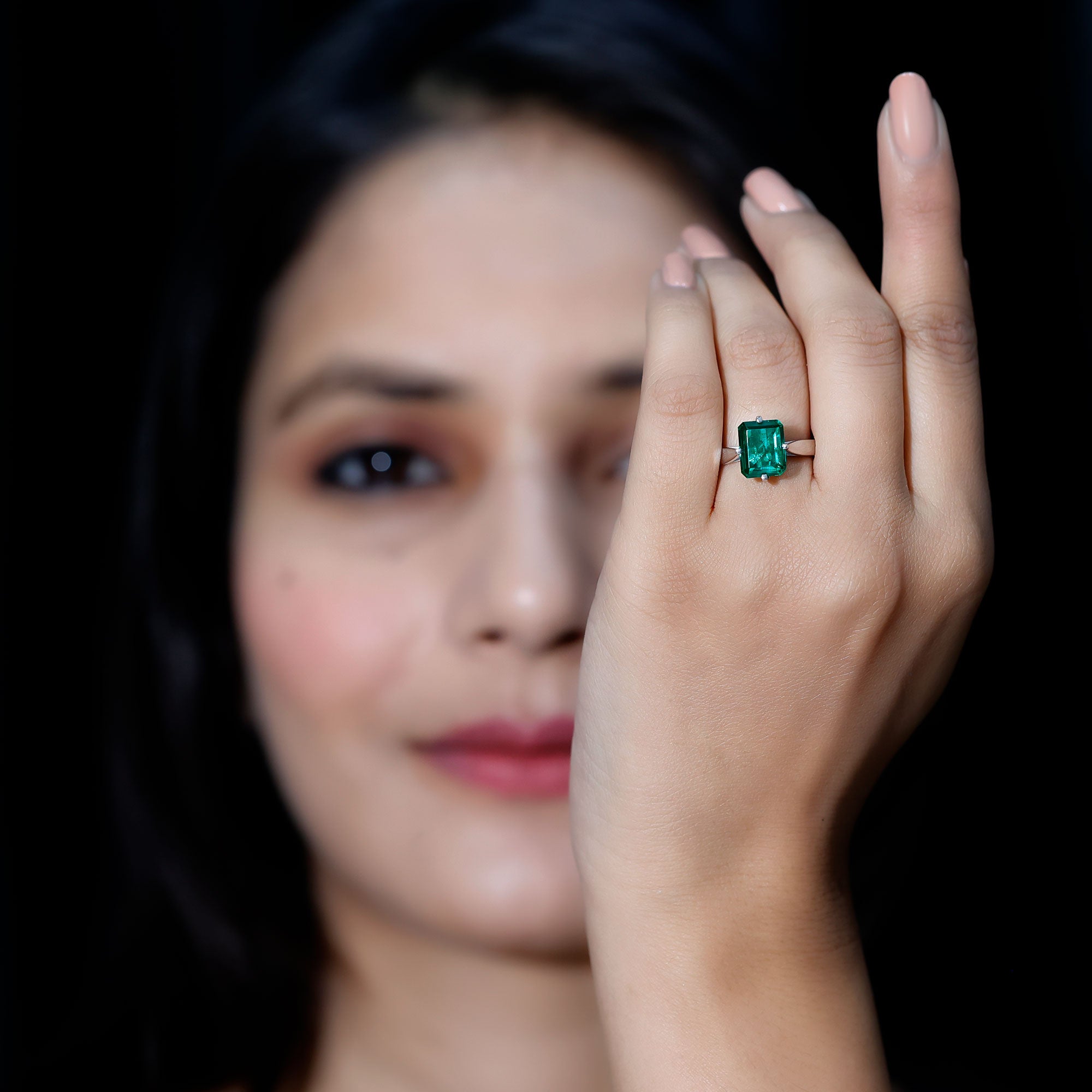 8X10 MM Octagon Lab Grown Emerald Solitaire Engagement Ring AAAA - Rosec Jewels