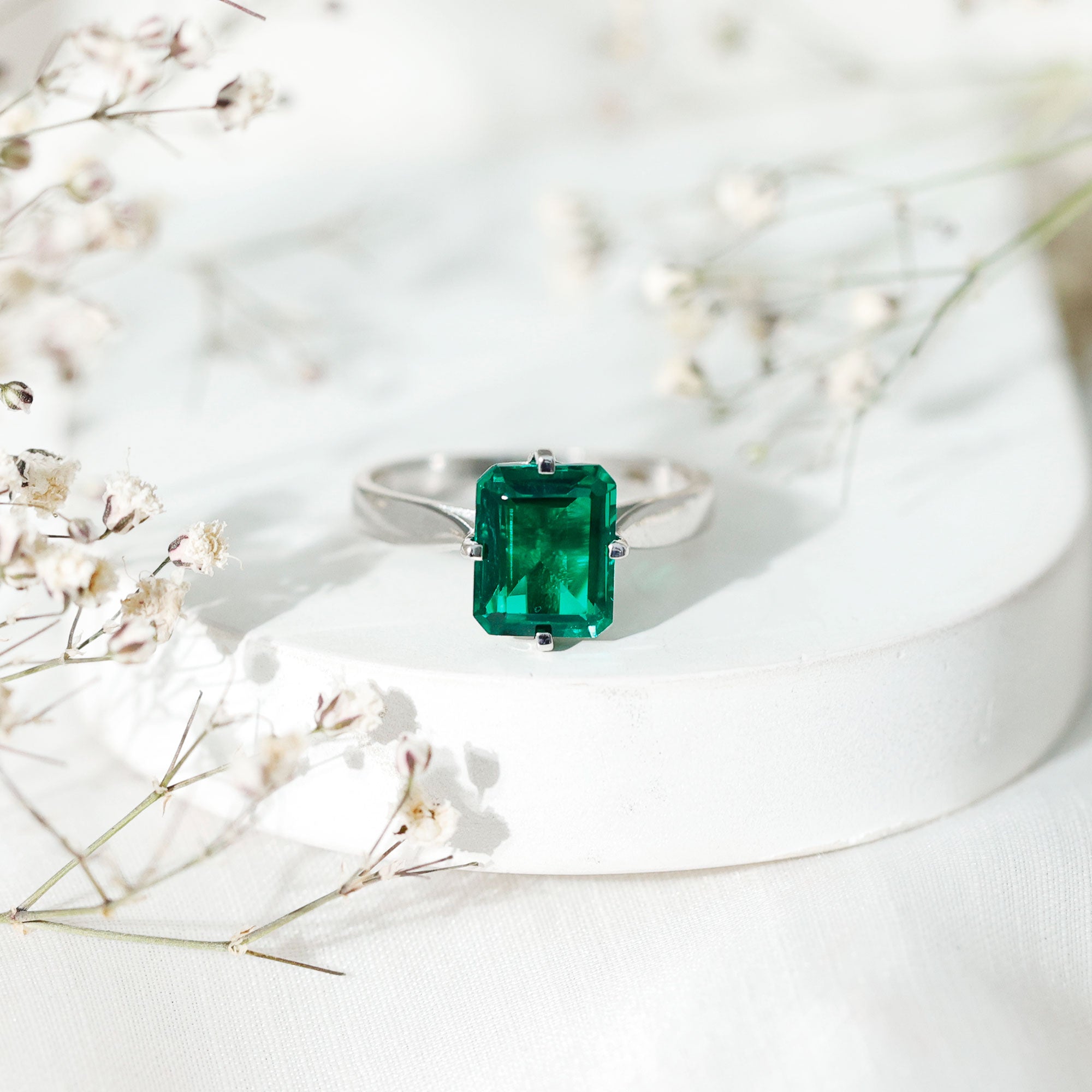 8X10 MM Octagon Lab Grown Emerald Solitaire Engagement Ring AAAA - Rosec Jewels