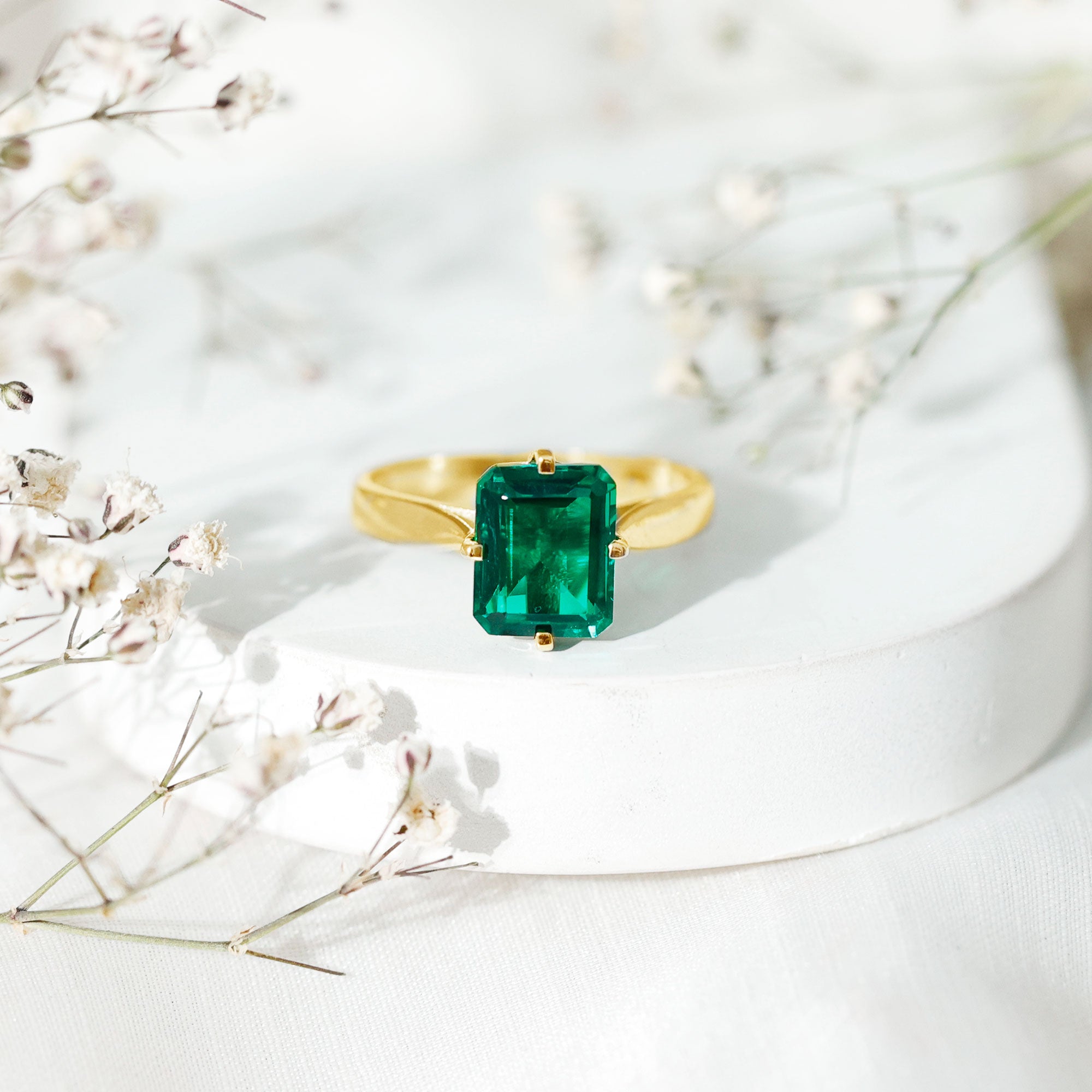 8X10 MM Octagon Lab Grown Emerald Solitaire Engagement Ring AAAA - Rosec Jewels