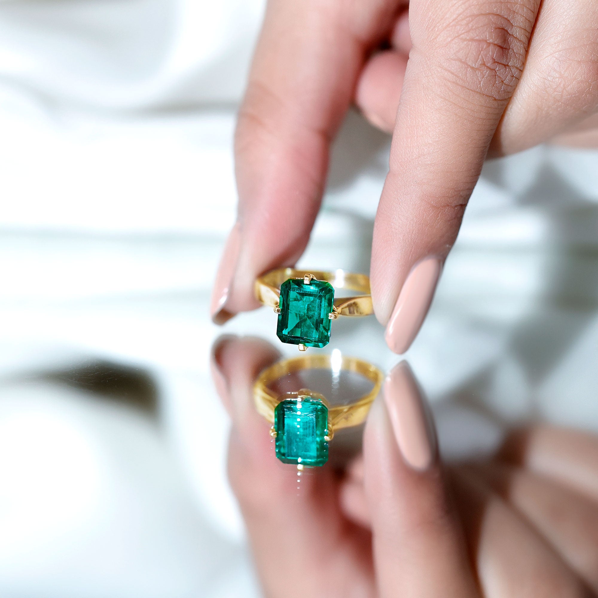 8X10 MM Octagon Lab Grown Emerald Solitaire Engagement Ring AAAA - Rosec Jewels