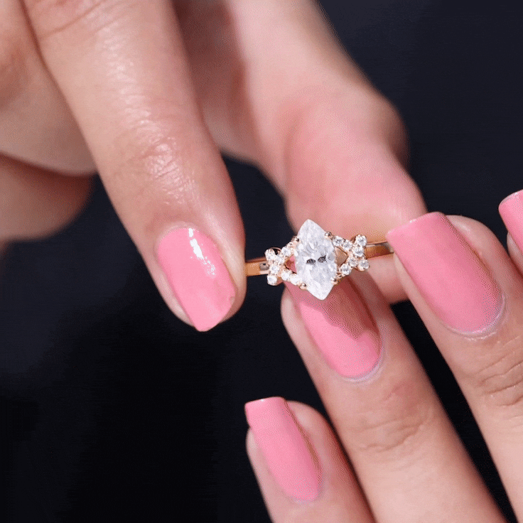 5X10 MM Moissanite Marquise Engagement Ring in Split Shank D-VS1 - Rosec Jewels