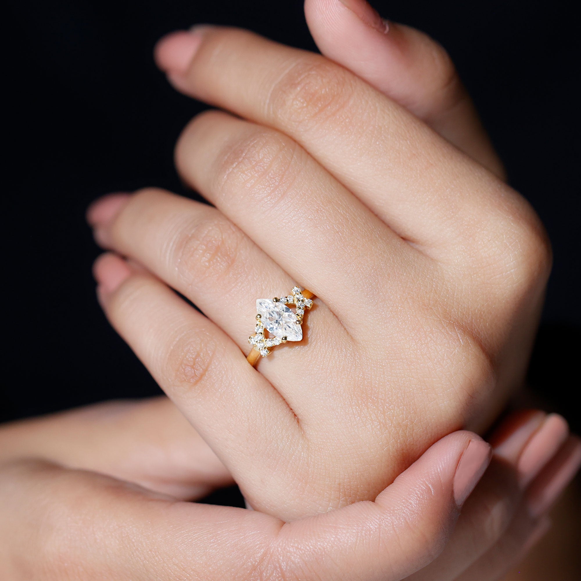 5X10 MM Moissanite Marquise Engagement Ring in Split Shank D-VS1 - Rosec Jewels