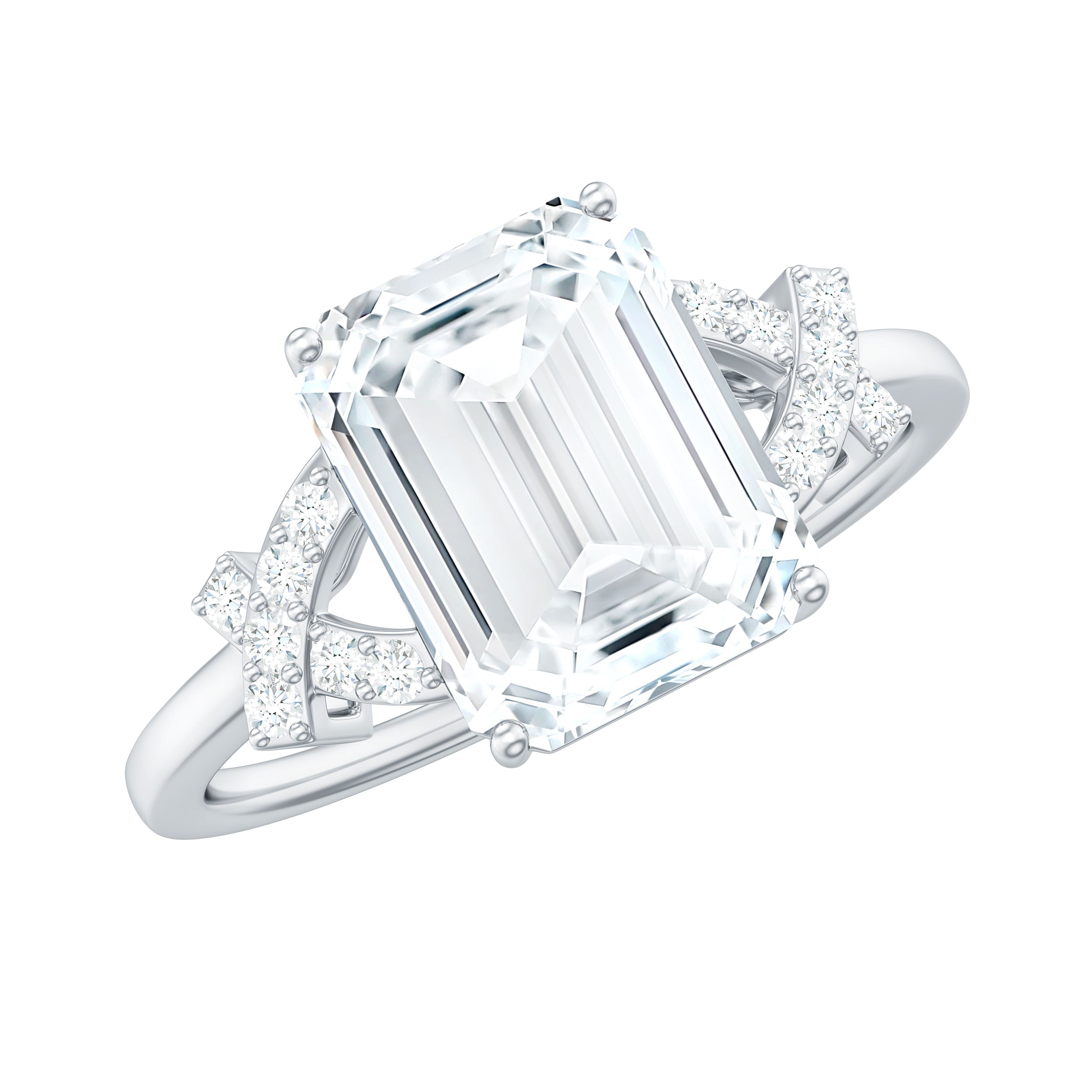 7x9mm Emerald Cut Certified Moissanite Solitaire Engagement Ring