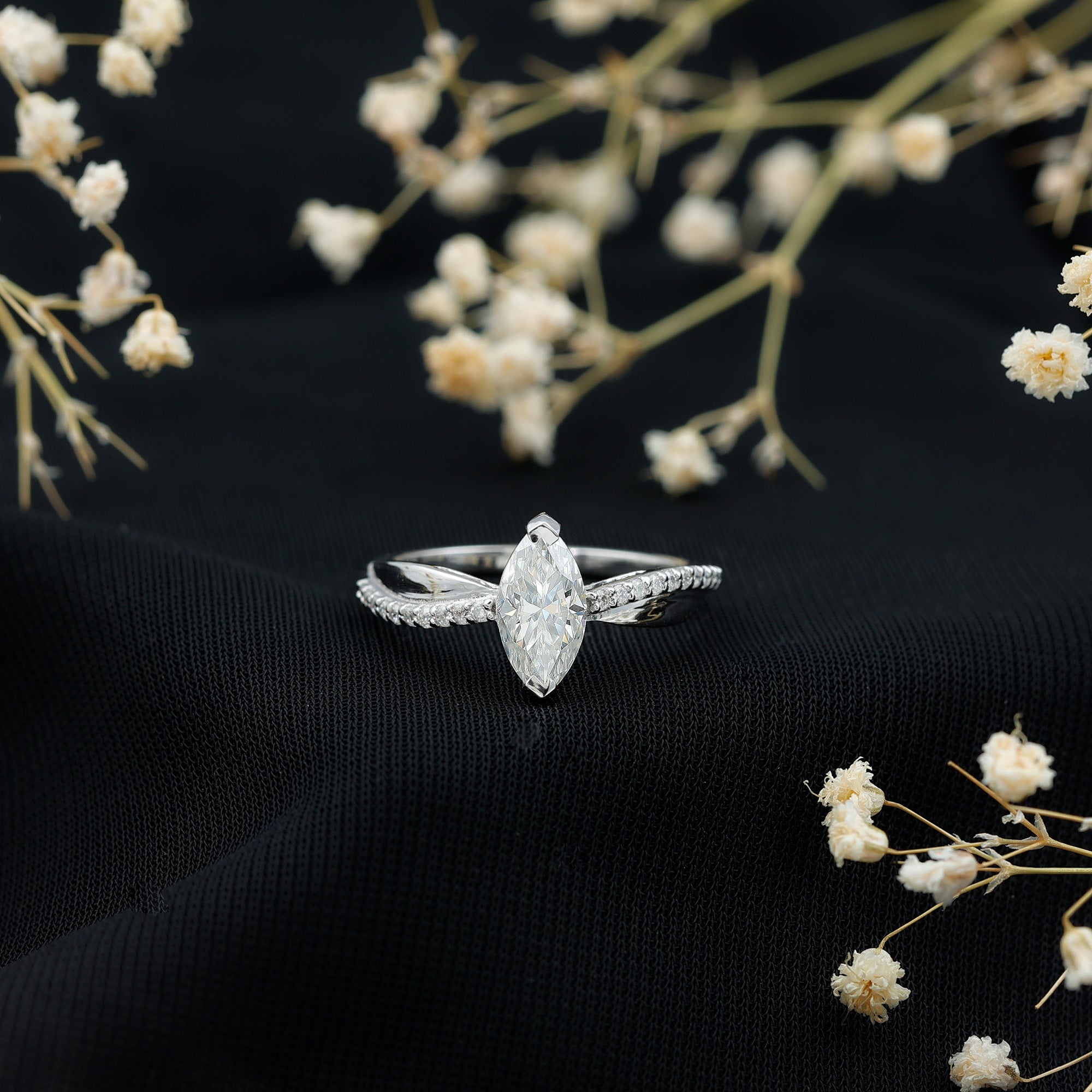Classic Marquise Cut Moissanite Solitaire Engagement Ring D-VS1 - Rosec Jewels