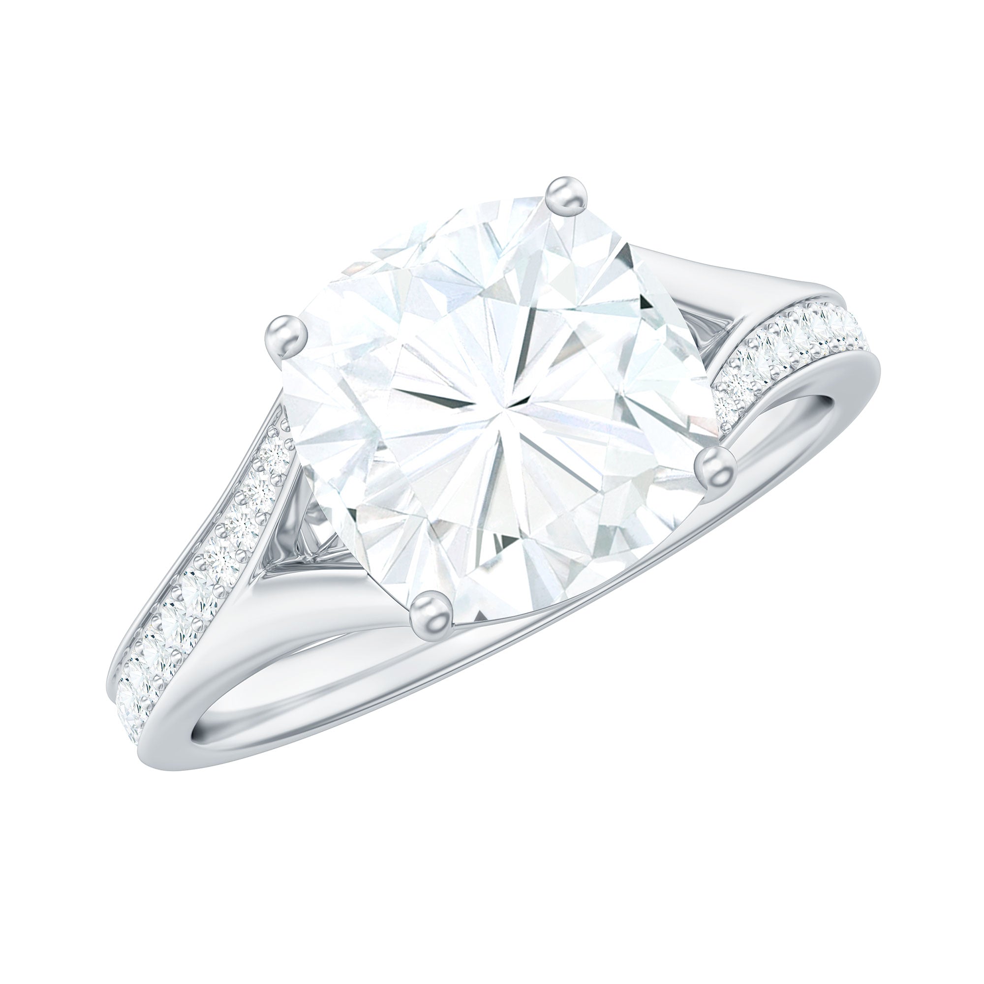Huge Cushion Cut Moissanite Engagement Ring with Split Shank D-VS1 - Rosec Jewels