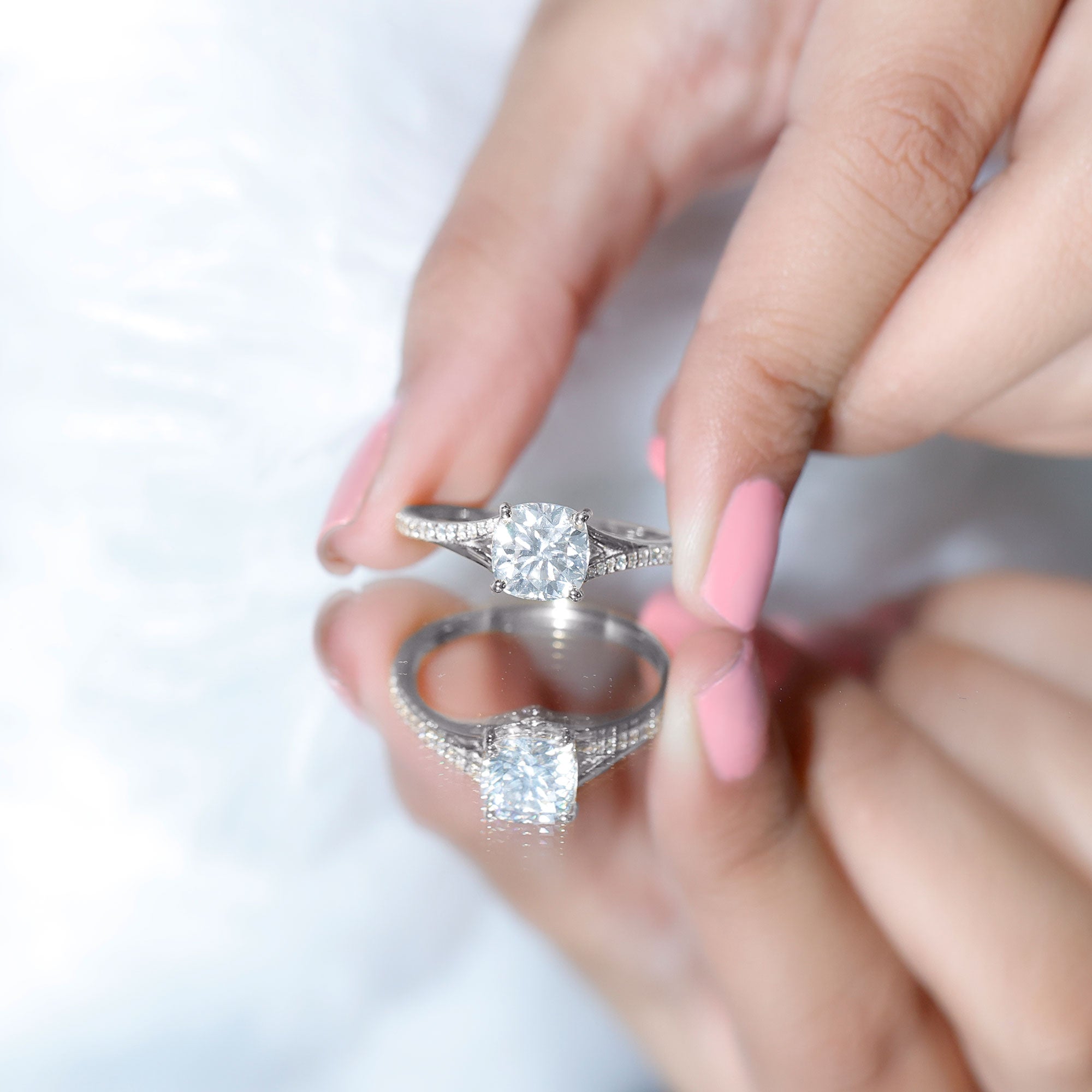 Huge Cushion Cut Moissanite Engagement Ring with Split Shank D-VS1 - Rosec Jewels