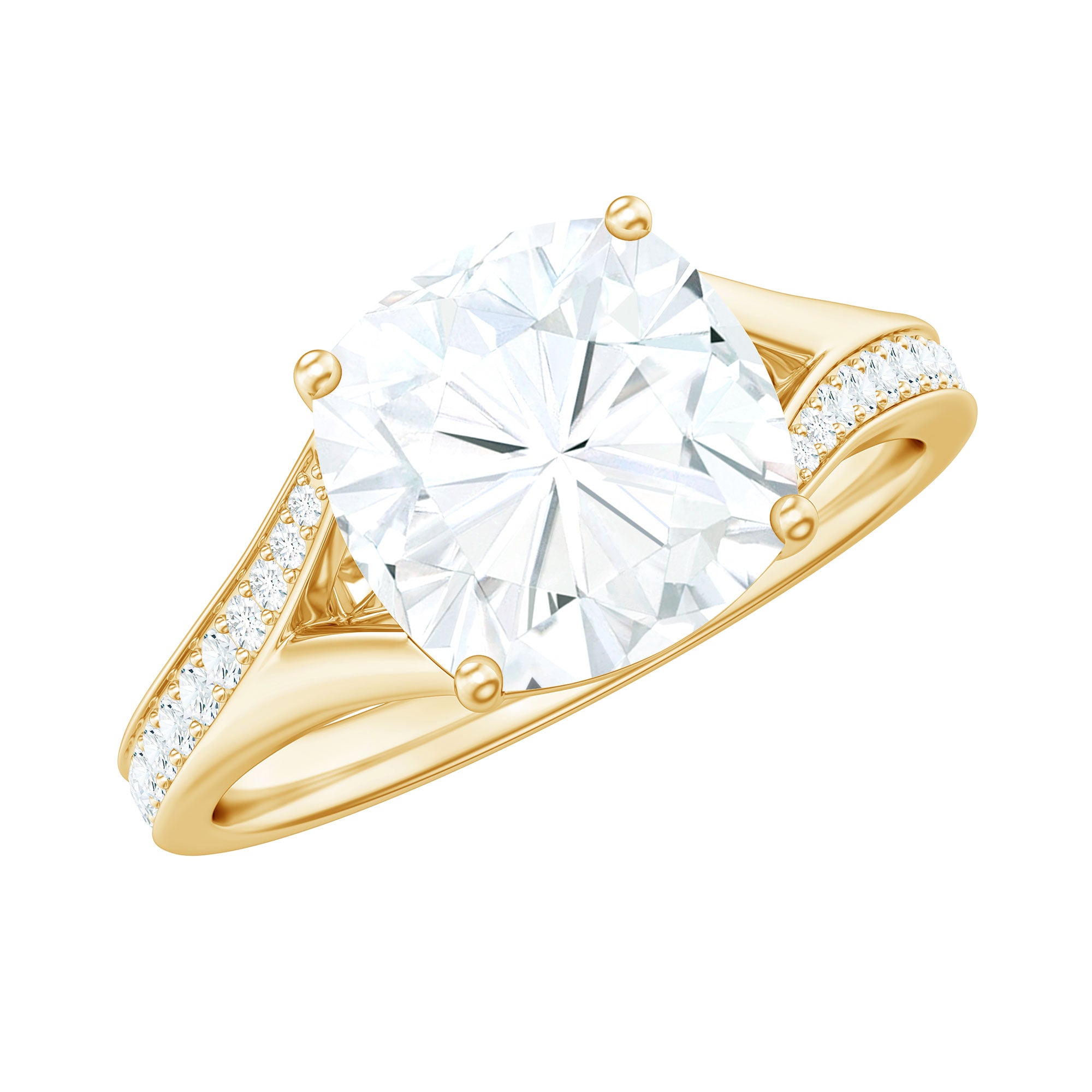 Huge Cushion Cut Moissanite Engagement Ring with Split Shank D-VS1 - Rosec Jewels