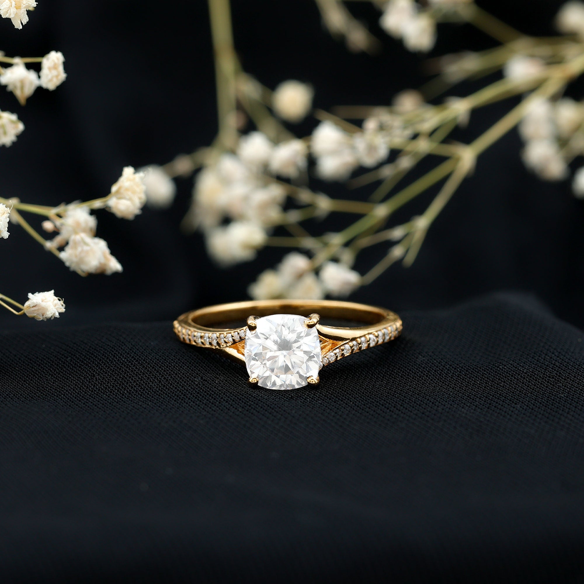 Huge Cushion Cut Moissanite Engagement Ring with Split Shank D-VS1 - Rosec Jewels