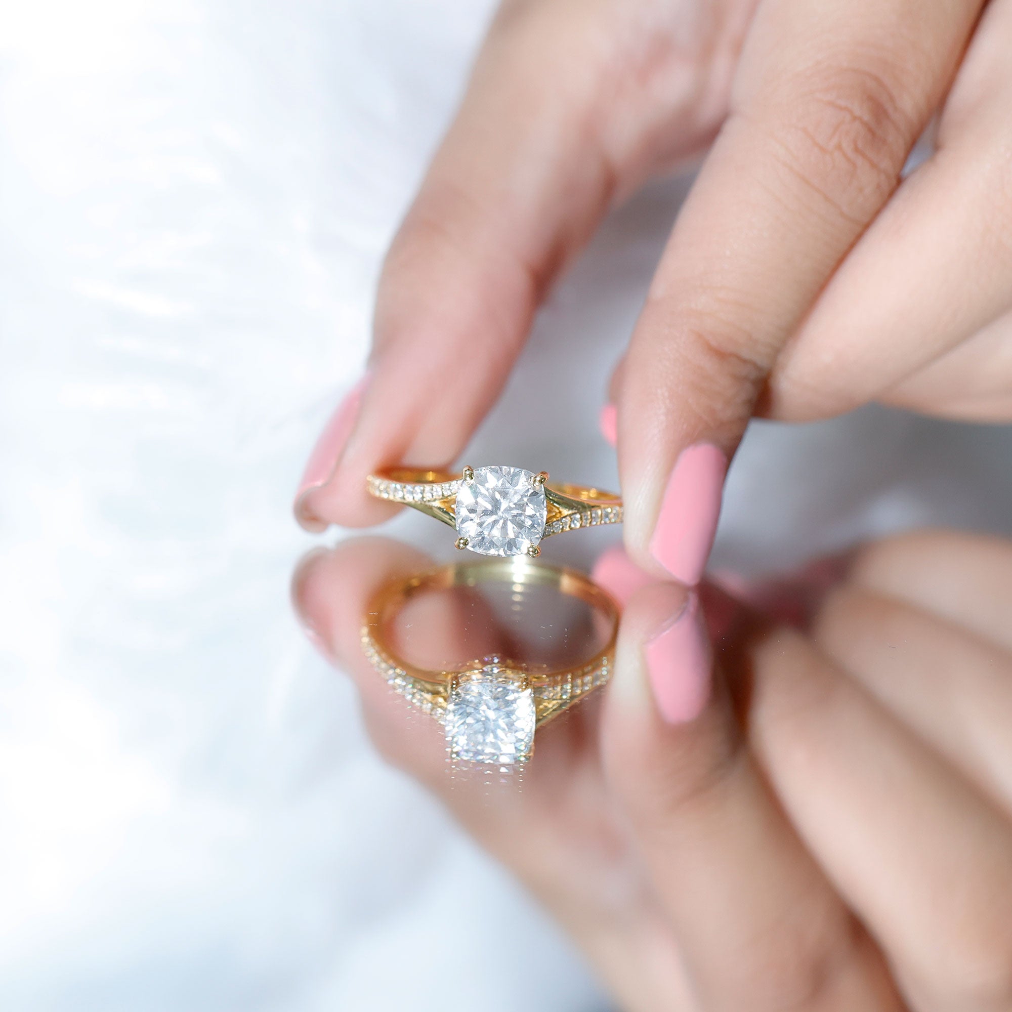 Huge Cushion Cut Moissanite Engagement Ring with Split Shank D-VS1 - Rosec Jewels
