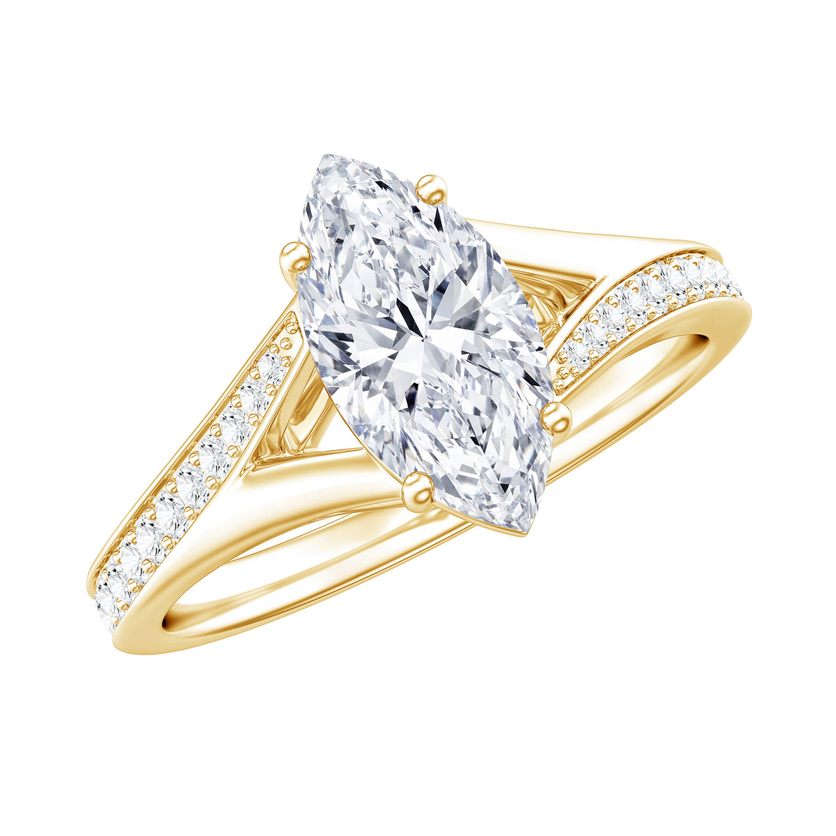Marquise Cut Moissanite Solitaire Engagement Ring with Split Shank ...