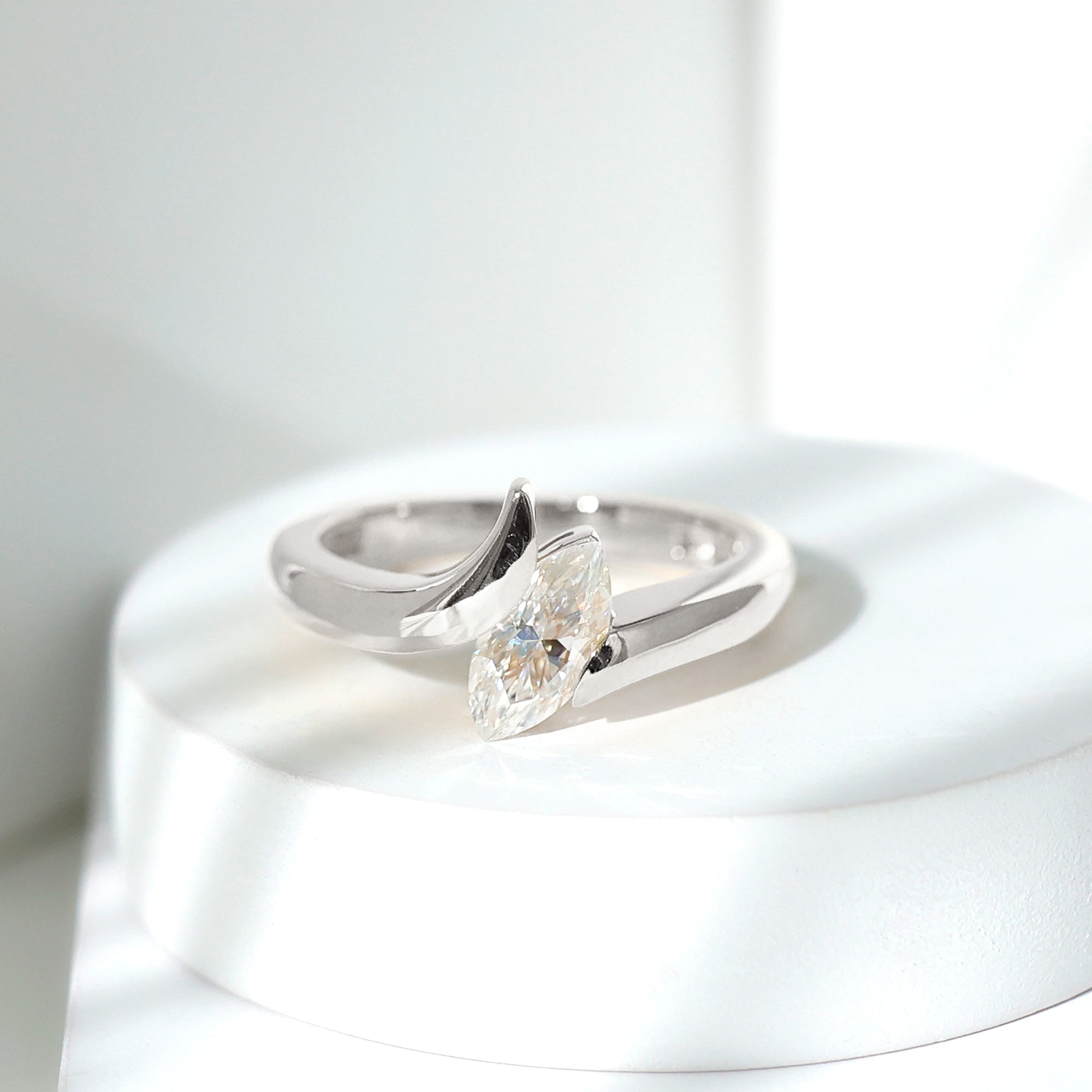 Moissanite Marquise Cut Engagement Ring In Tension Setting D-VS1 - Rosec Jewels