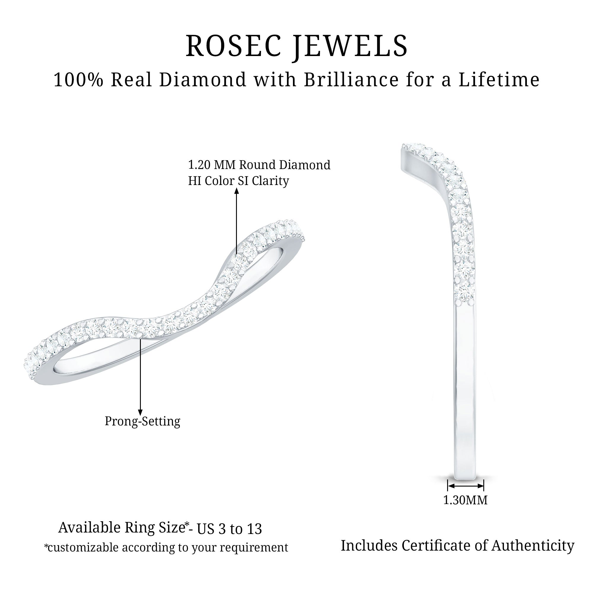 Natural Diamond Curved Enhancer Ring with Certificate Natural - ( HI-SI ) - Rosec Jewels