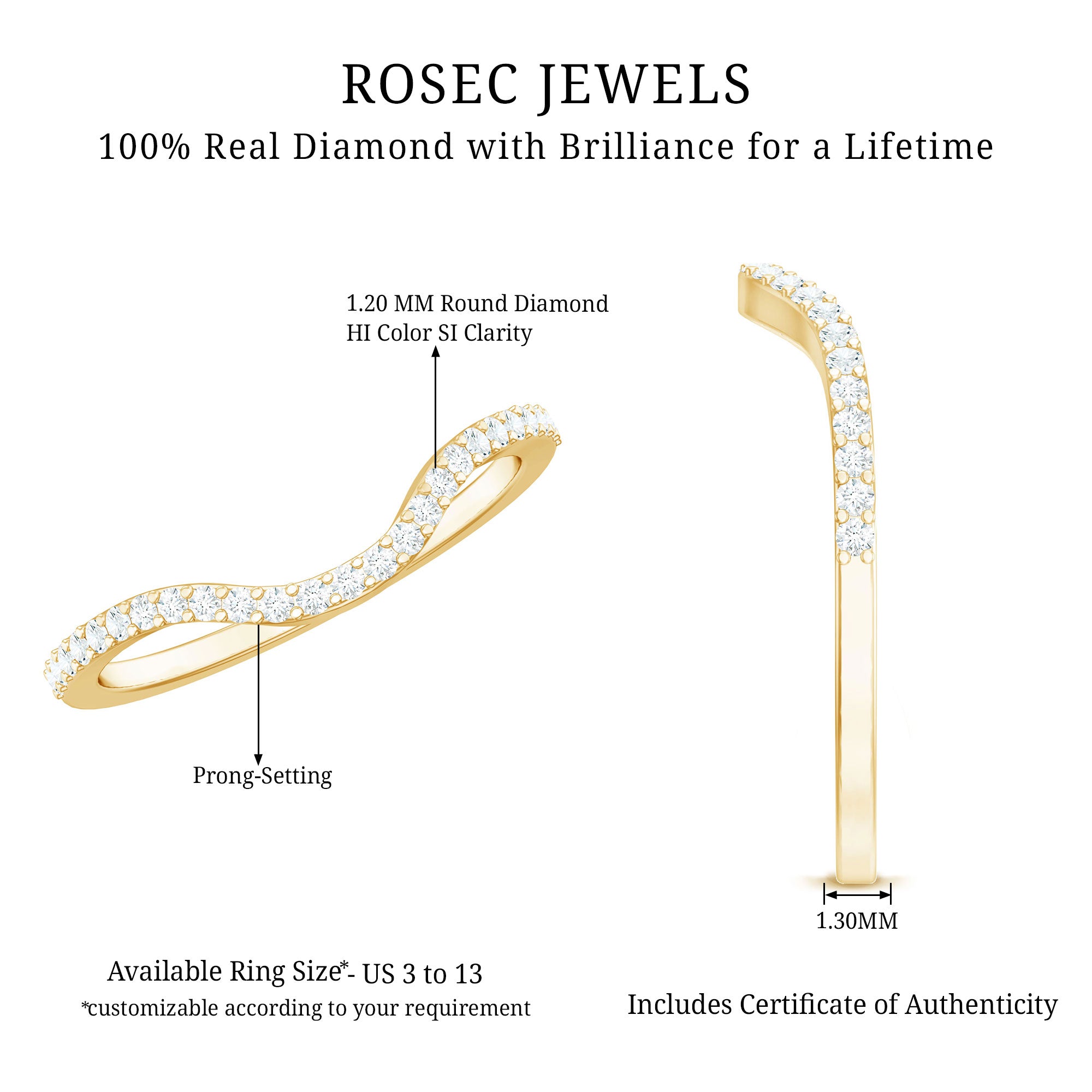 Natural Diamond Curved Enhancer Ring with Certificate Natural - ( HI-SI ) - Rosec Jewels