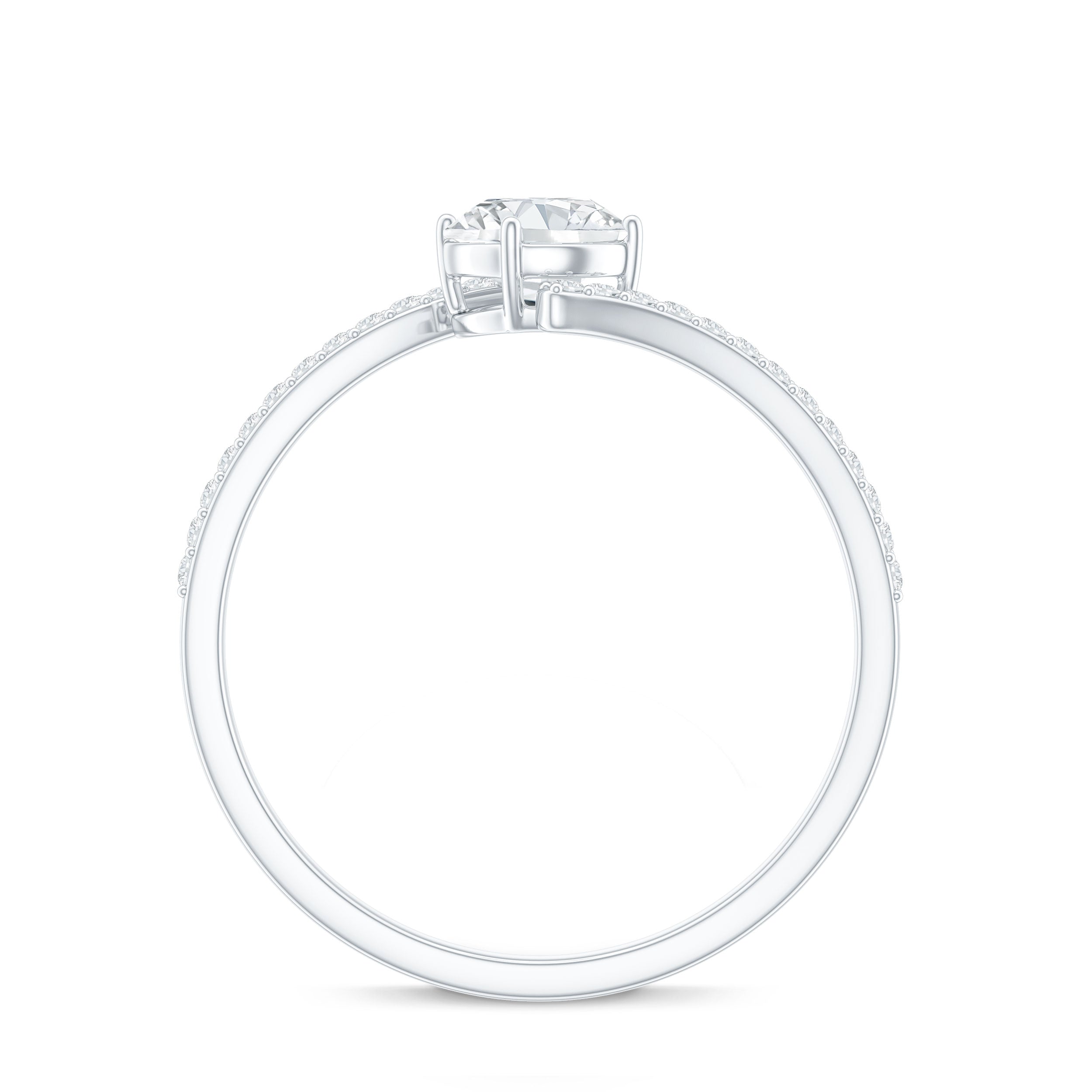 Certified Brilliant Cut Moissanite Solitaire Promise Ring with Bypass Shank D-VS1 - Rosec Jewels