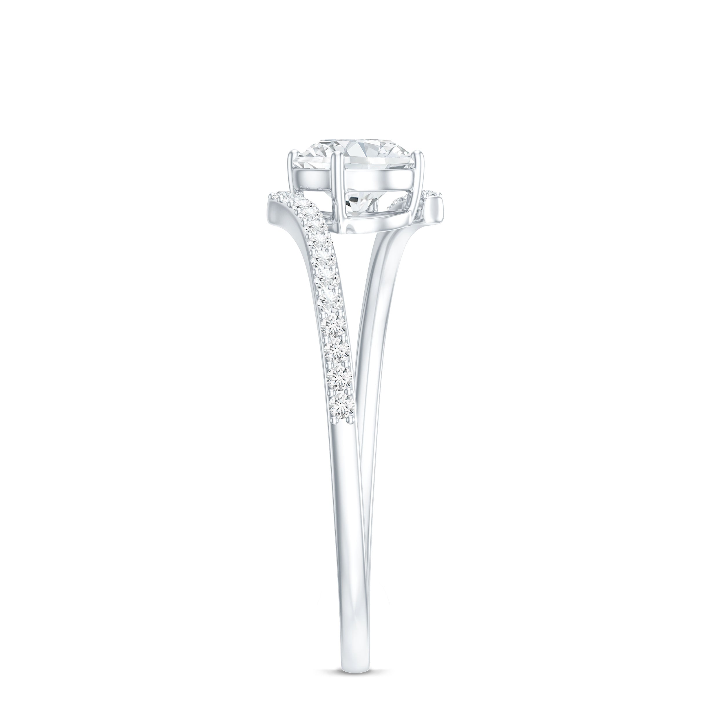 Certified Brilliant Cut Moissanite Solitaire Promise Ring with Bypass Shank D-VS1 - Rosec Jewels