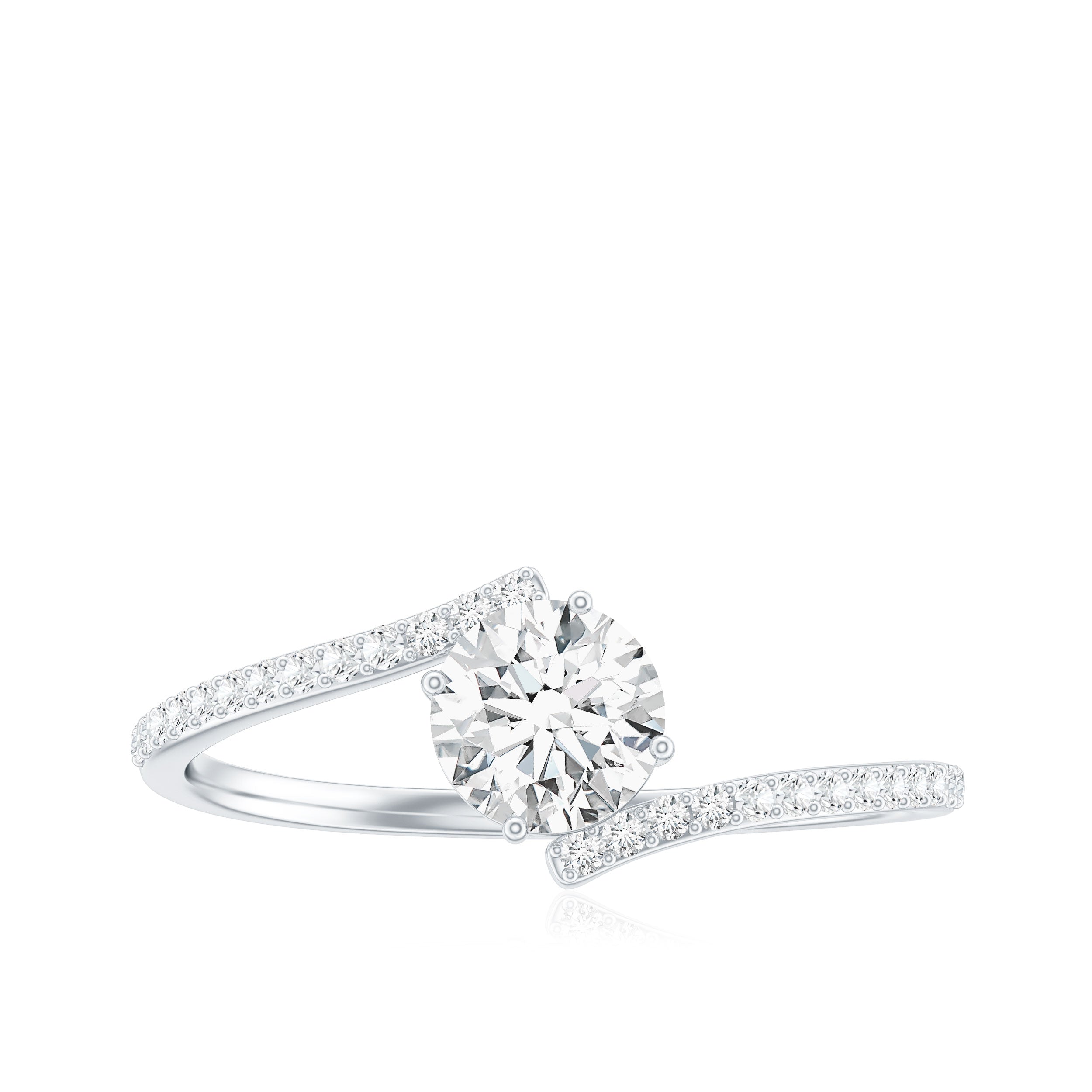 Certified Brilliant Cut Moissanite Solitaire Promise Ring with Bypass Shank D-VS1 - Rosec Jewels