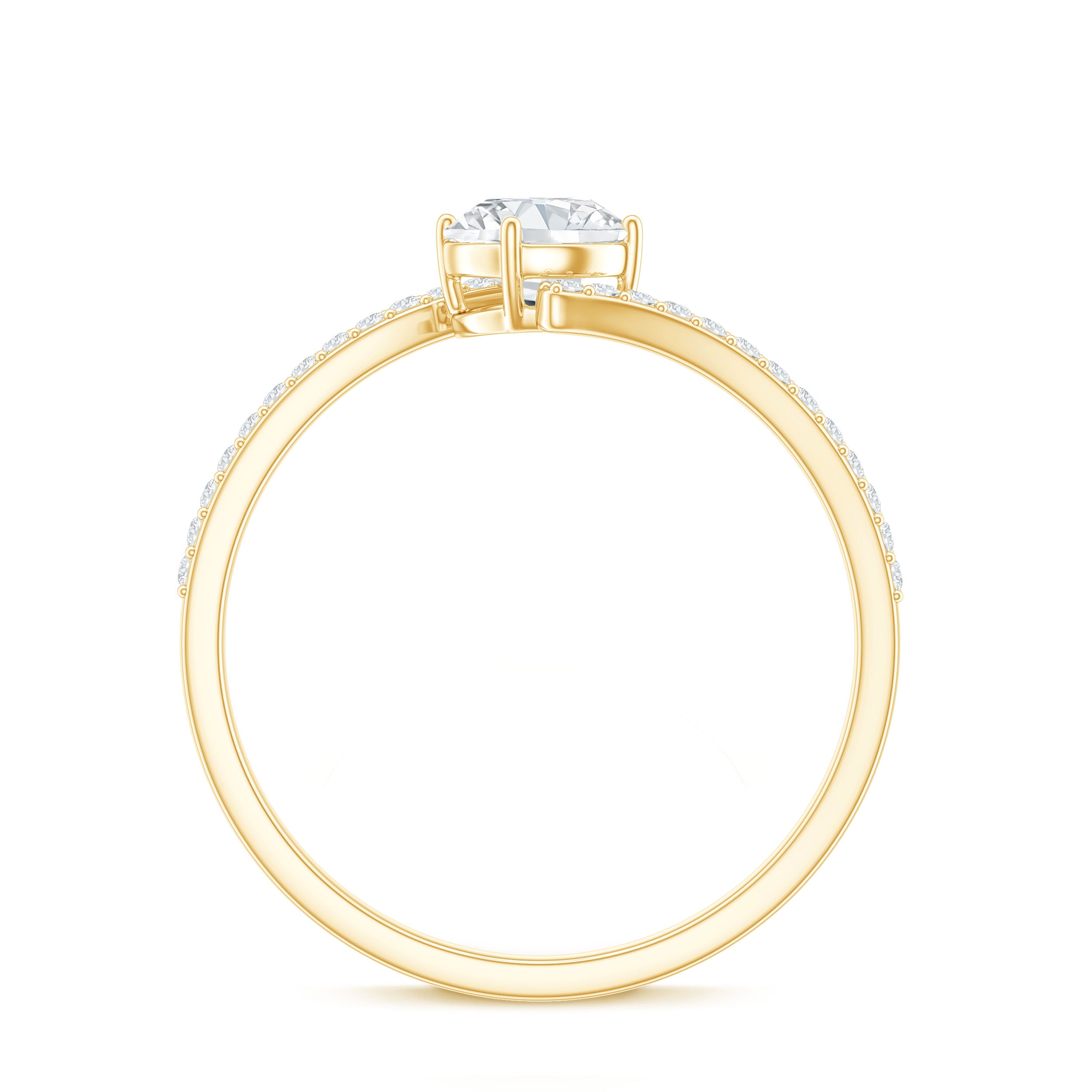 Certified Brilliant Cut Moissanite Solitaire Promise Ring with Bypass Shank D-VS1 - Rosec Jewels