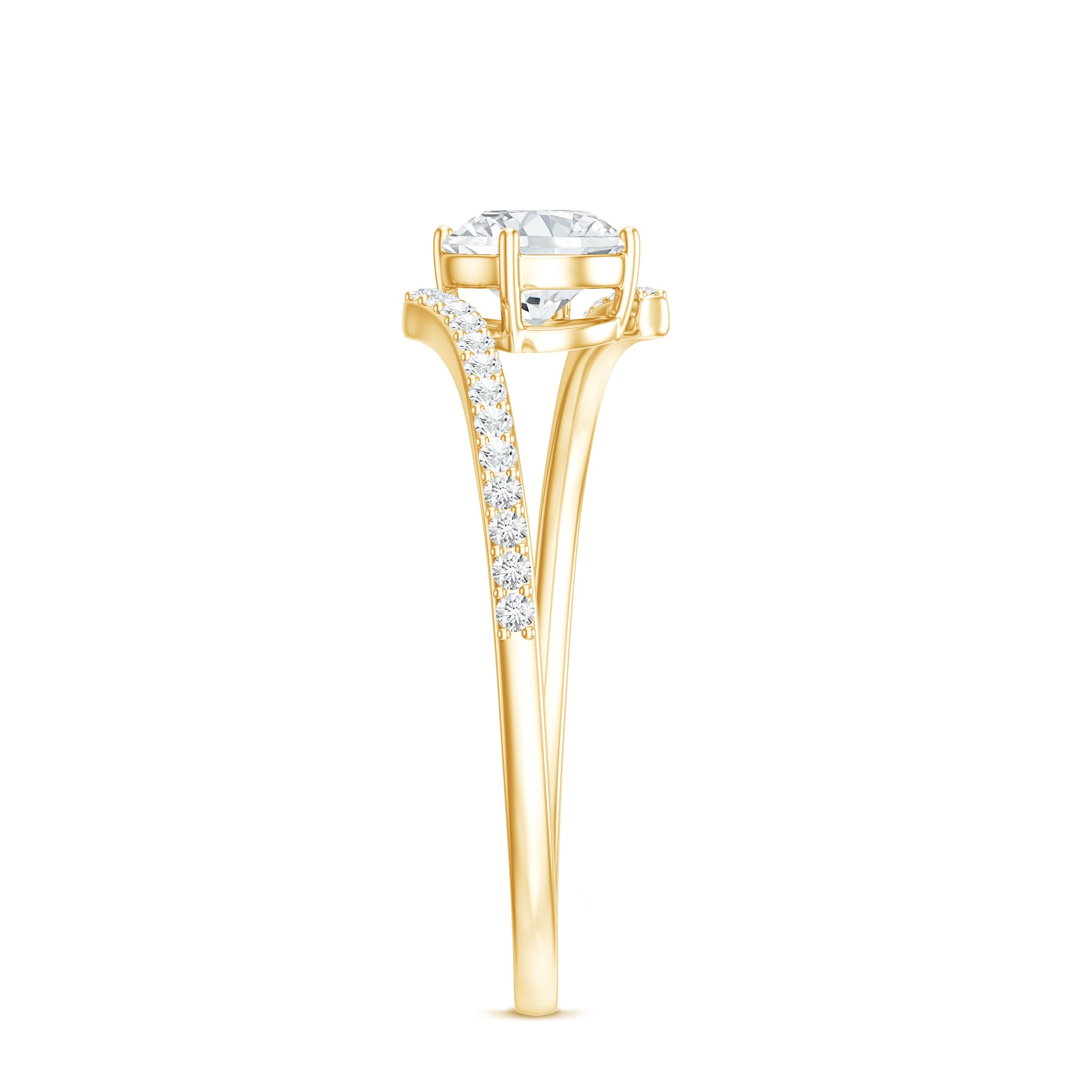 Certified Brilliant Cut Moissanite Solitaire Promise Ring with Bypass Shank D-VS1 - Rosec Jewels
