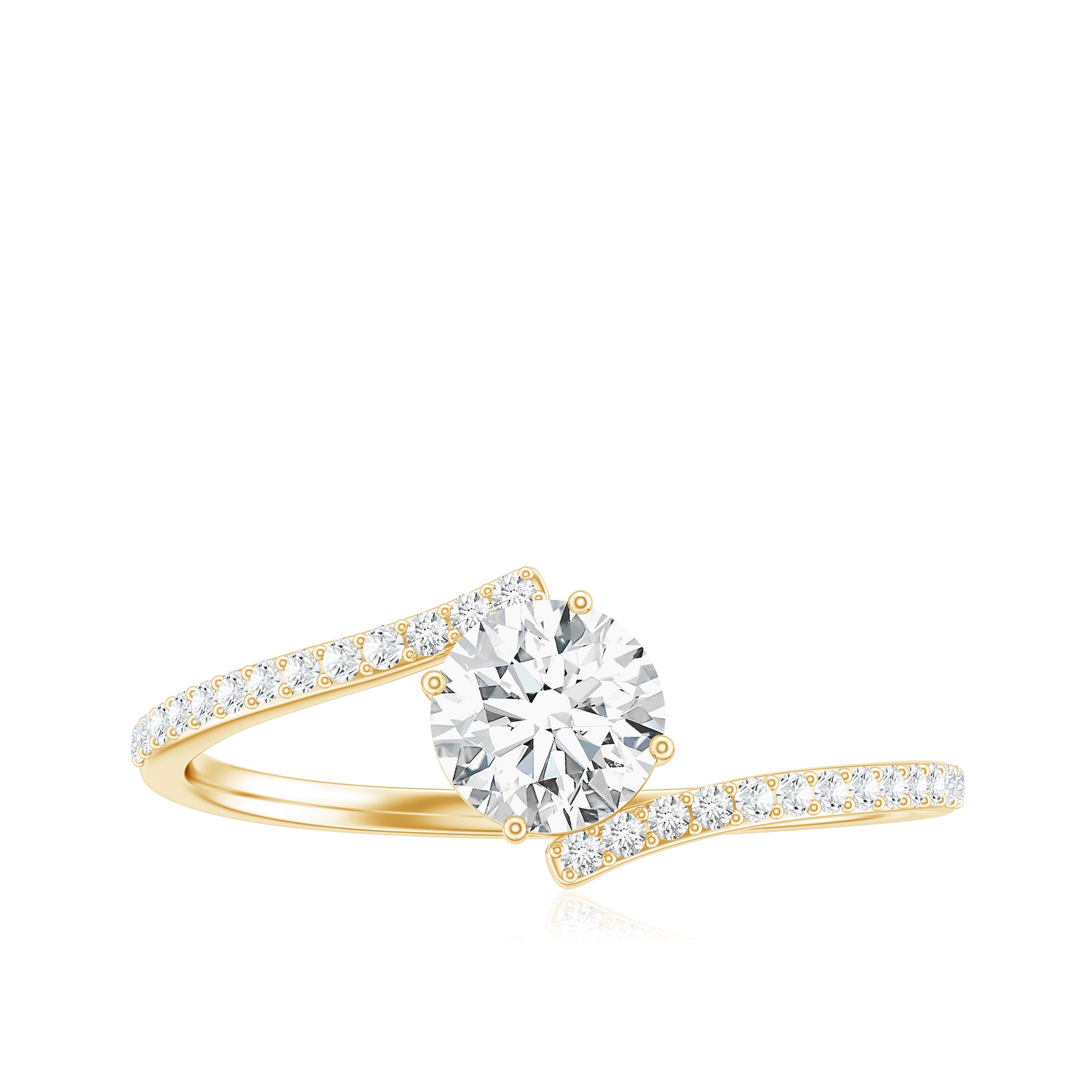 Certified Brilliant Cut Moissanite Solitaire Promise Ring with Bypass Shank D-VS1 - Rosec Jewels