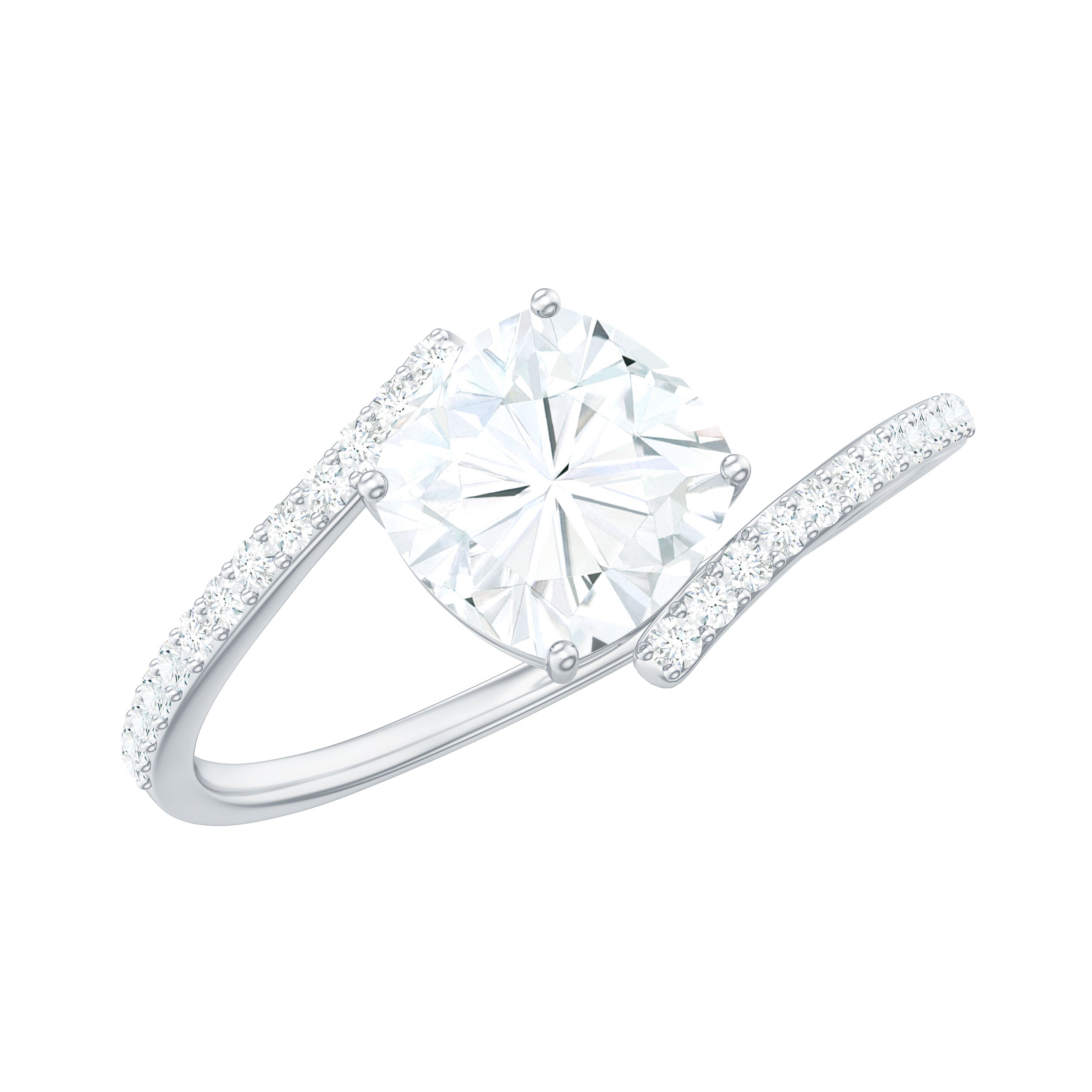 1.7 Carat Cushion Cut Solitaire Moissanite Bypass Engagement Ring