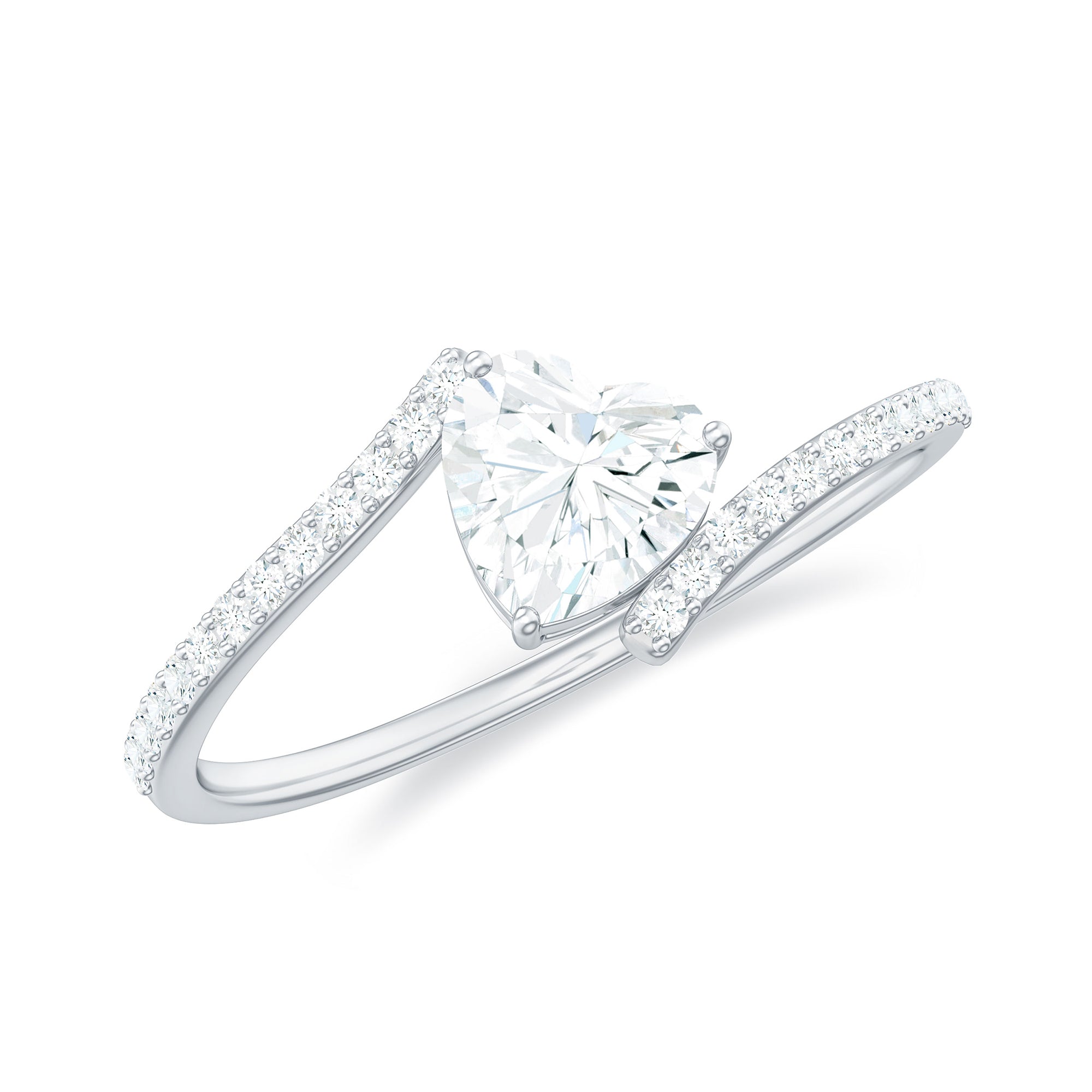 5mm Heart Shape Moissanite Promise Ring with Bypass Shank