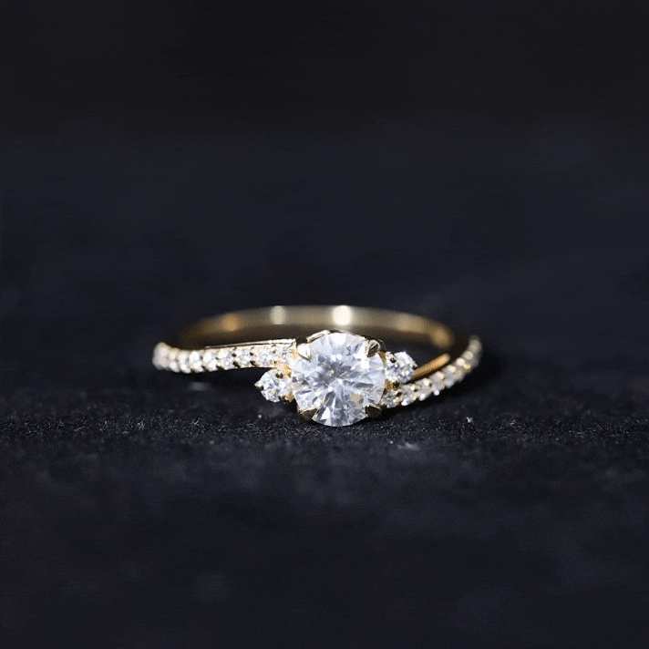Round Shape Moissanite Bypass Engagement Ring with Side Stones D-VS1 - Rosec Jewels