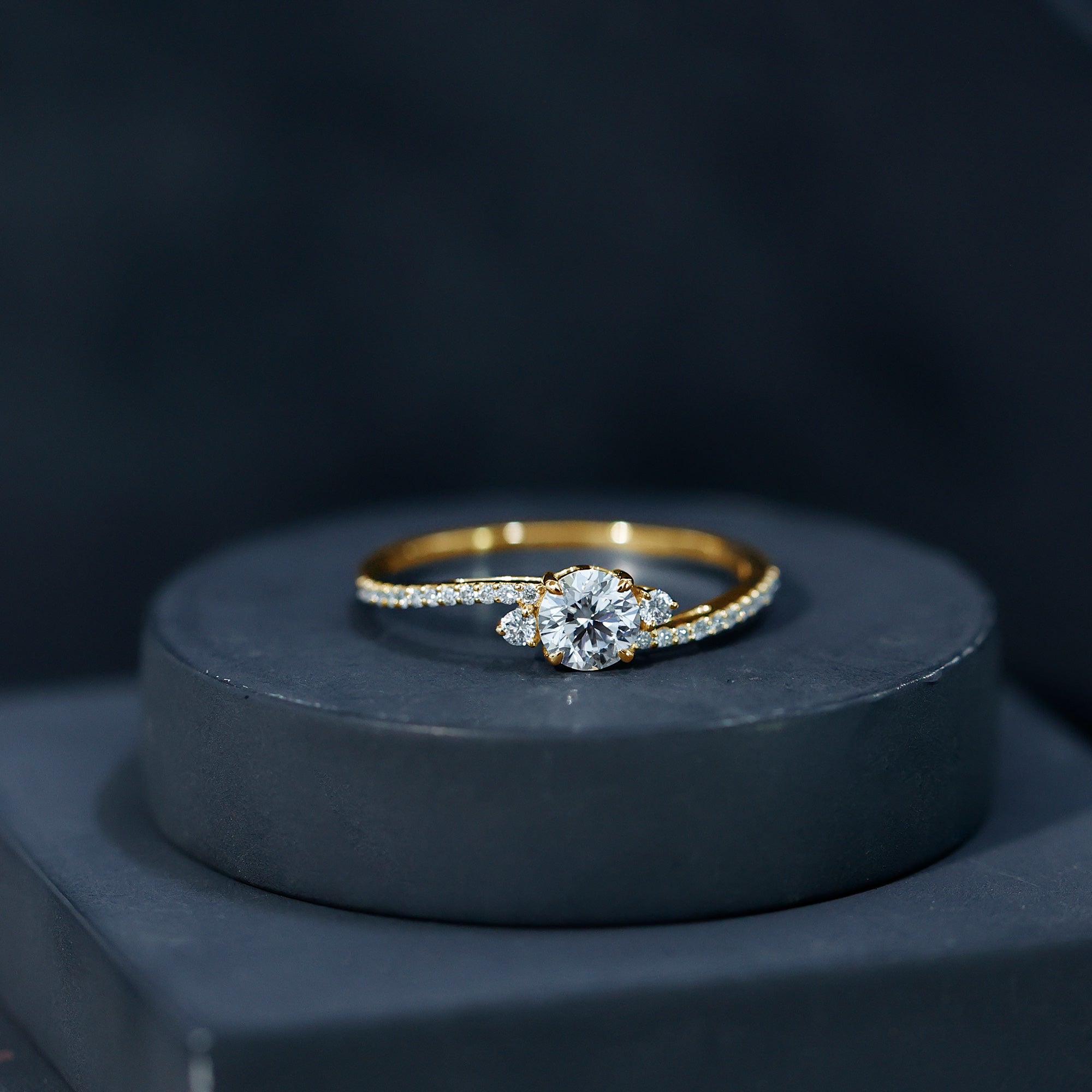 Round Shape Moissanite Bypass Engagement Ring with Side Stones D-VS1 - Rosec Jewels