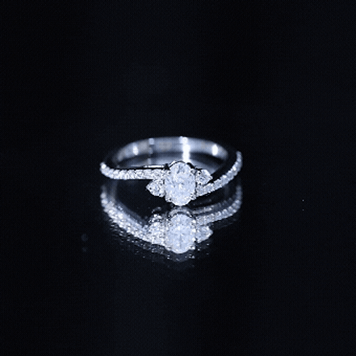 Oval Moissanite Bypass Engagement Ring with Side Stones D-VS1 - Rosec Jewels