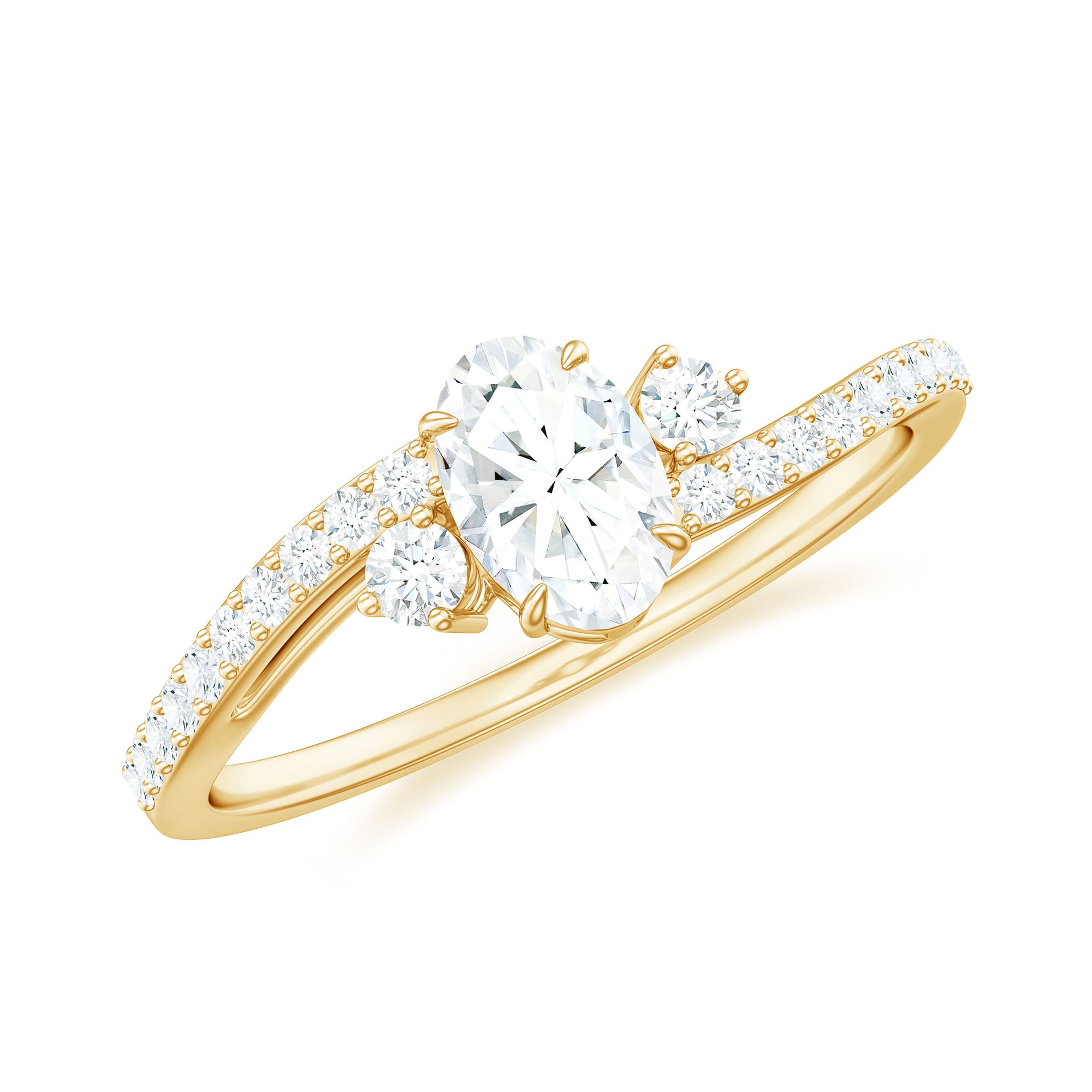 Oval Moissanite Bypass Engagement Ring with Side Stones D-VS1 - Rosec Jewels