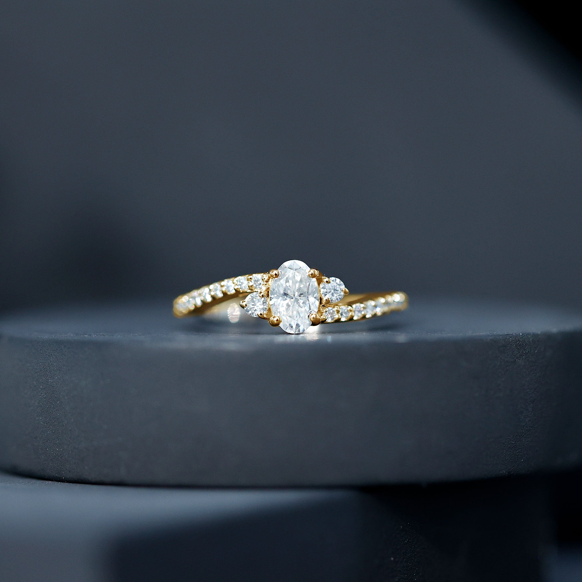 Oval Moissanite Bypass Engagement Ring with Side Stones D-VS1 - Rosec Jewels